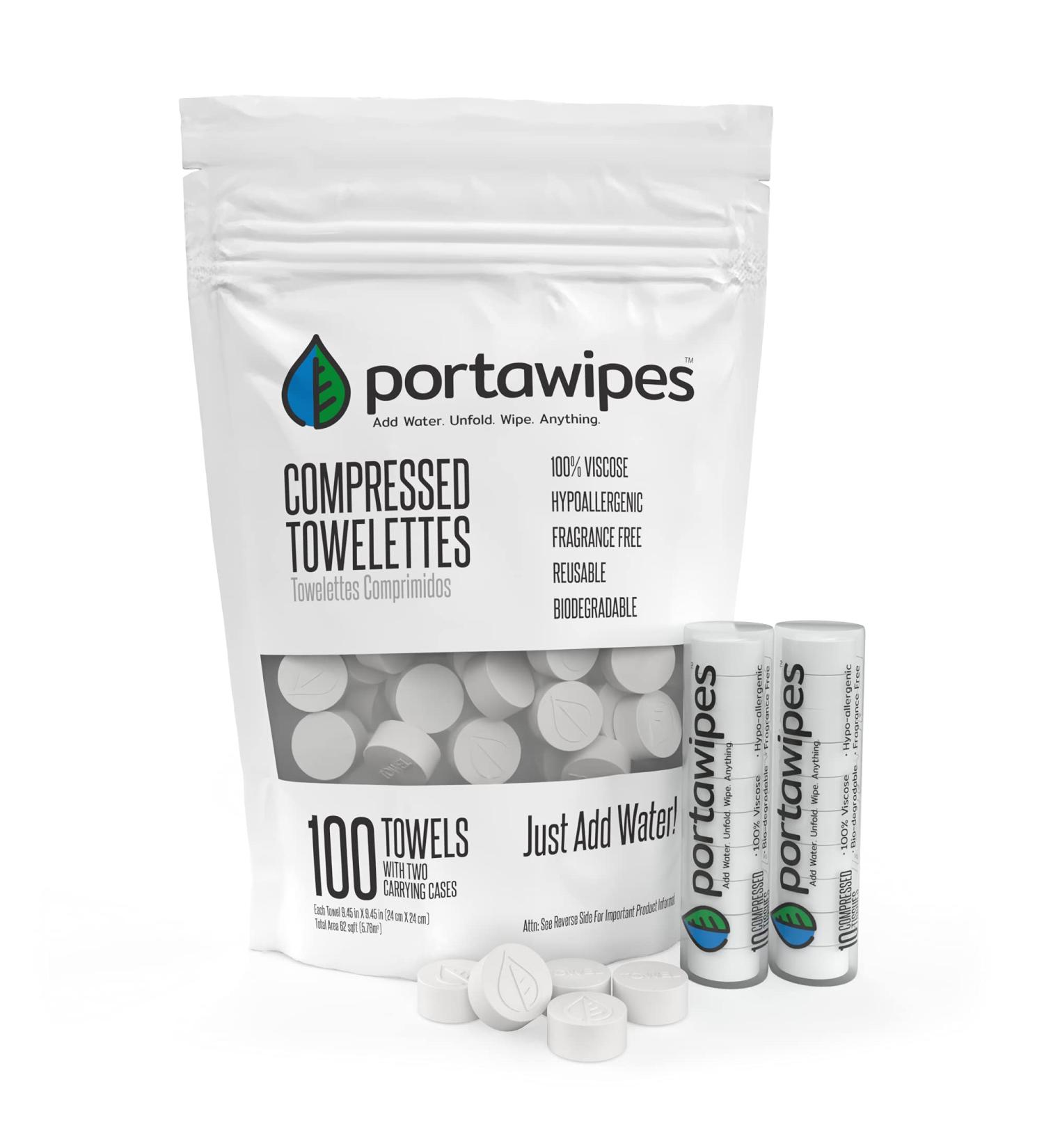 Portawipes Coin Tissues | 100 Pack with 2 Carrying Cases | Compressed Towels | Expandable Wipes - Buy Online on GoSupps.com