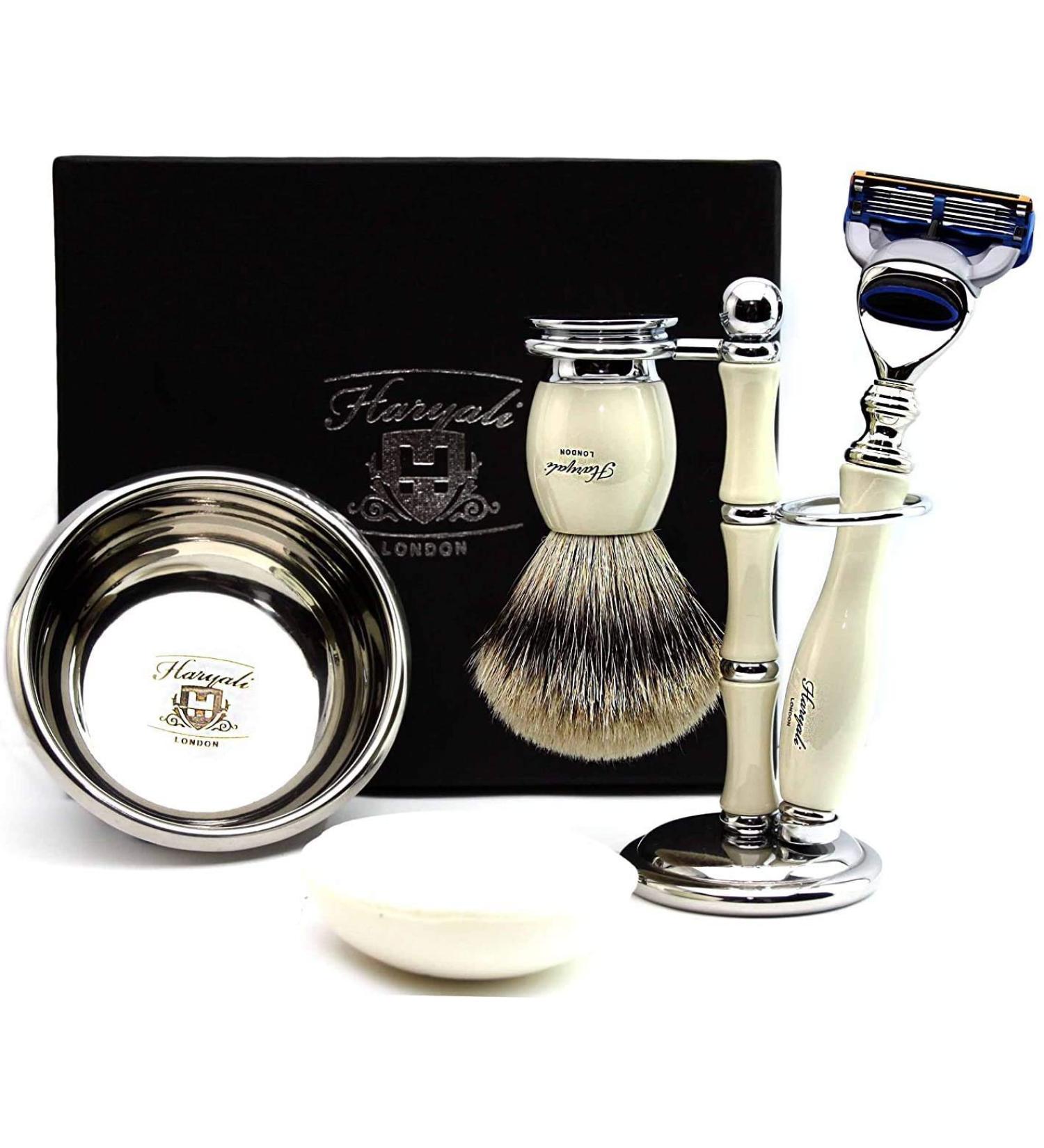 Premium International Shaving Set: Razor Brush Stand Soap & Bowl - Ultimate Grooming Experience - Buy Online on GoSupps.com