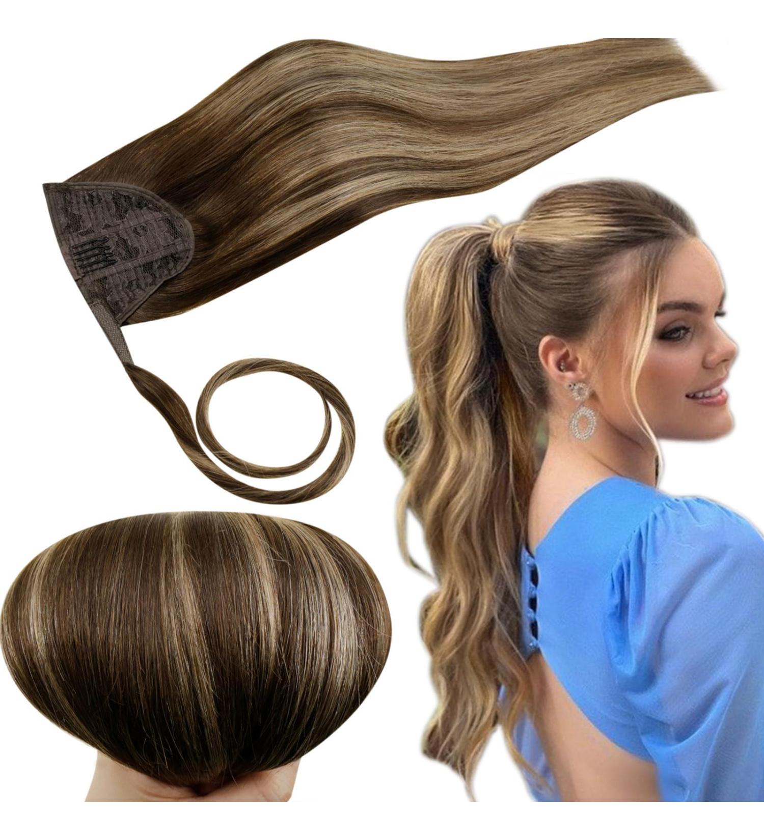 Runature Real Hair Braid Extensions - 55cm Balayage Brown Blonde Ombre Ponytail - 80g #4/27/4 - Buy Online on GoSupps.com