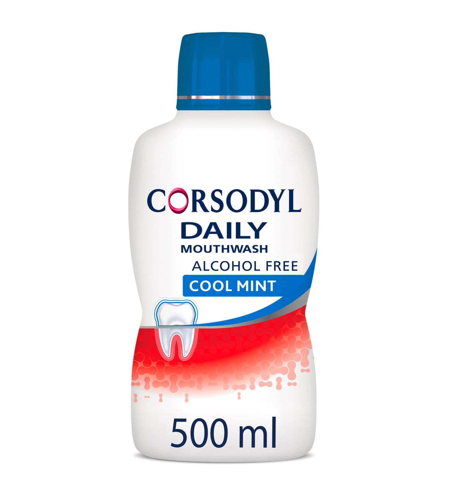 Corsodyl Daily Gum Care Mouthwash 500ml - Alcohol-Free Cool Mint Formula - Buy Online on GoSupps.com