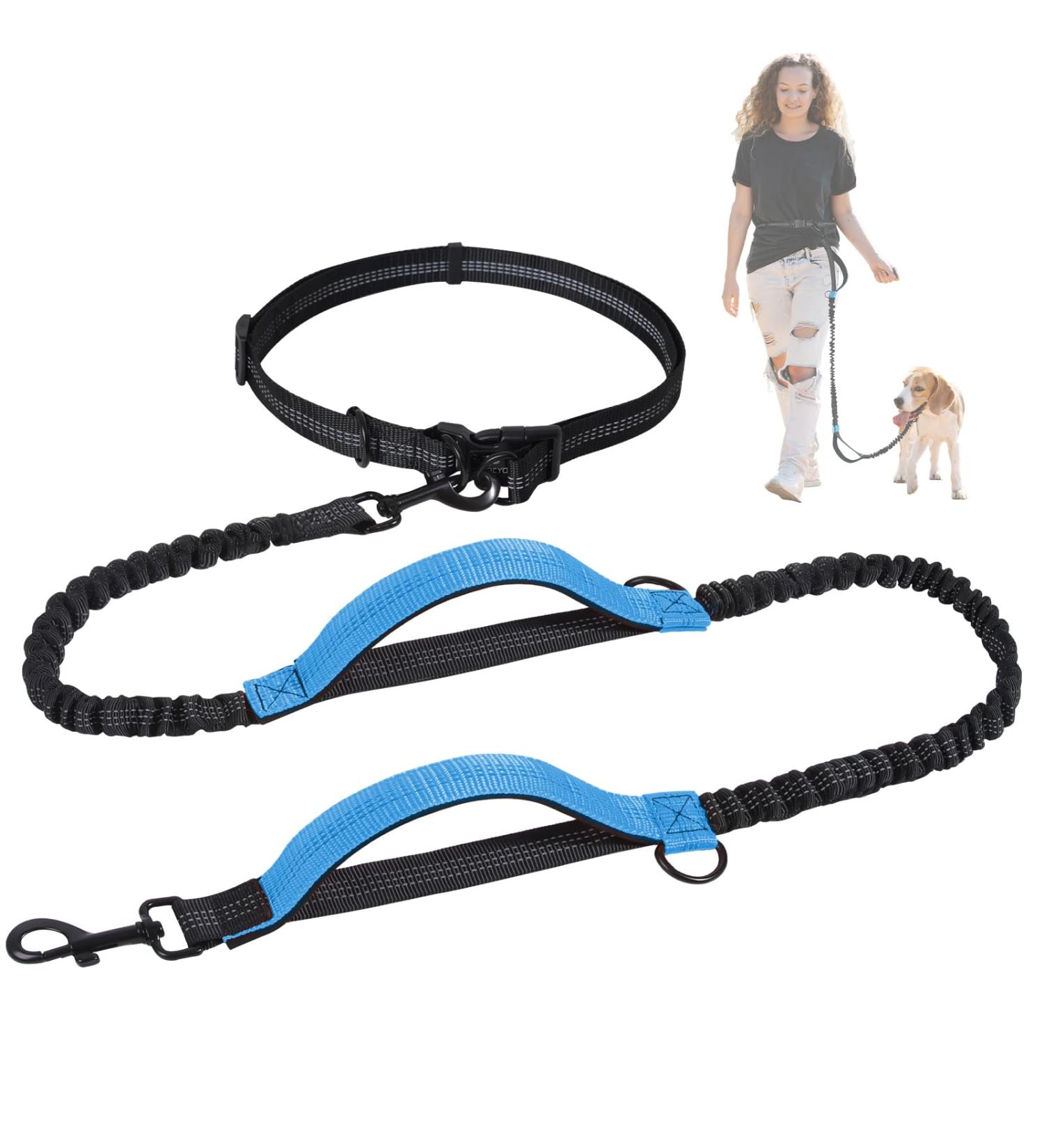 Snocyo Jogging Leash for Dogs | Elastic & Reflective Leash for Medium & Large Dogs | Double Handle & Waist Belt | Black & Blue - Buy Online on GoSupps.com