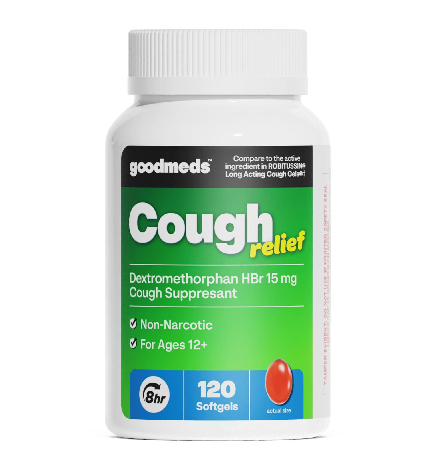 GoodMeds Cough Relief for Adults Softgels Dextromethorphan HBr (DXM) 15mg 8Hour Non-Drowsy Long-Lasting Bronchial Suppressant for Dry Cough and Chest Congestion (120 Count) - Buy Online on GoSupps.com