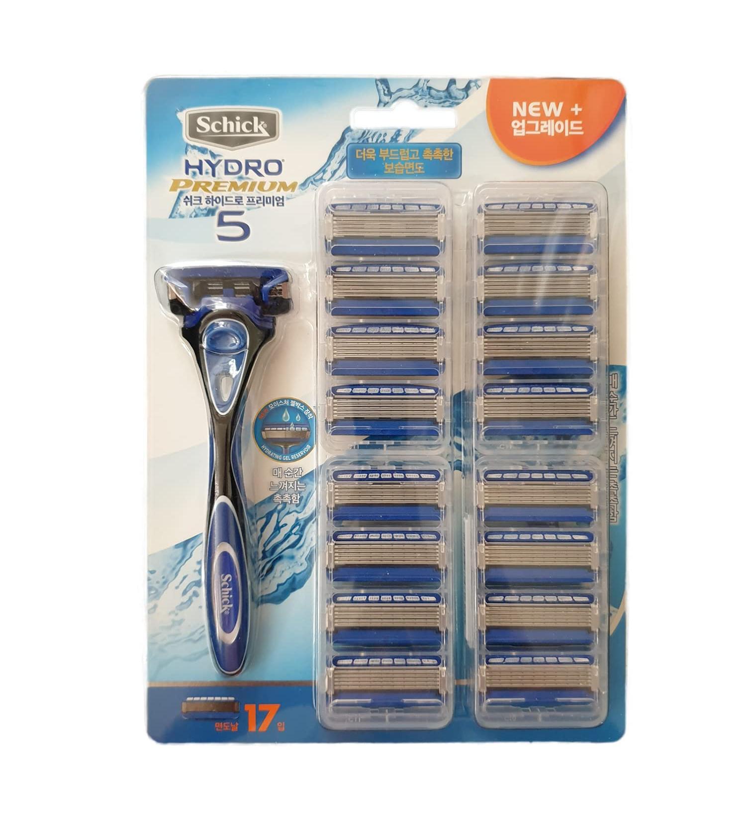 Schick Hydro Premium 5 Men's Razor Set - 1 Handle + 17 Blades | Moisture Gel Reservoir | 40% Less Skin Irritation | Ideal for Wet Shaving - Buy Online on GoSupps.com