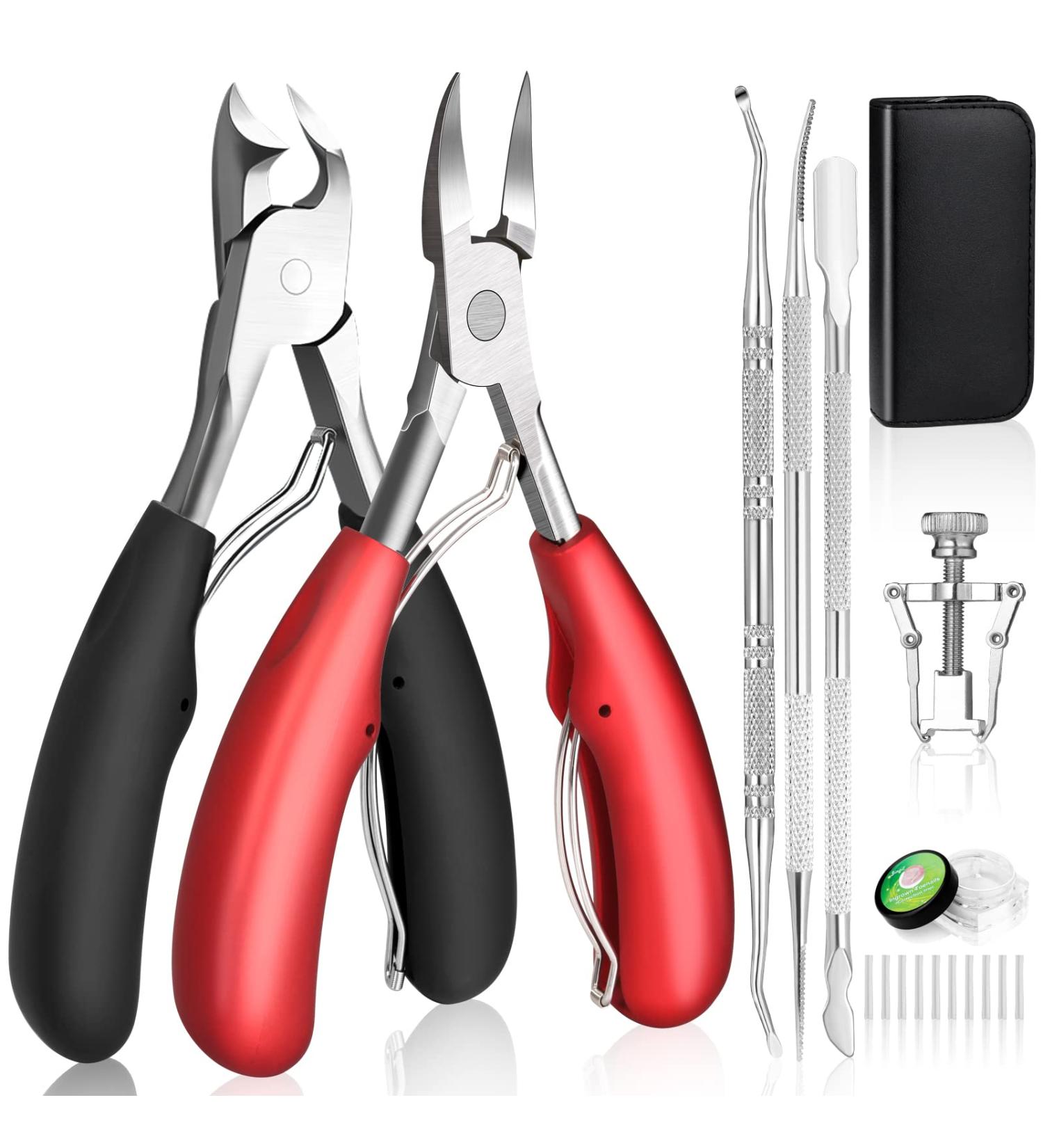 Professional Heavy Duty Toenail Clippers Kit for Thick or Ingrown Nails - Set of 8 | Stainless Steel Pedicure Tool for Elderly Red - Sharp Nail Cutter Set for Ingrown Toenail Treatment - Buy Online on GoSupps.com