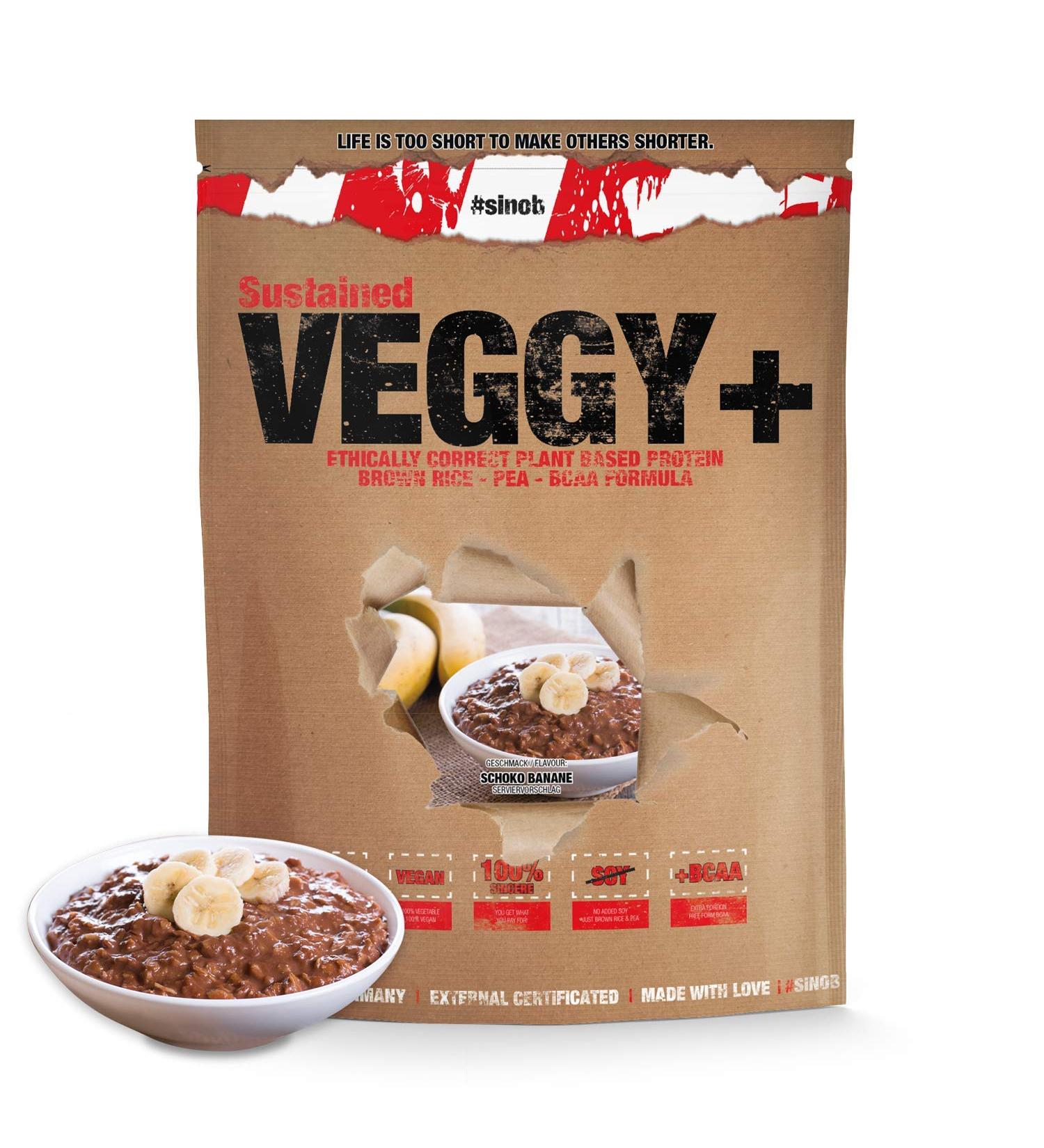 Veggy+ Vegan Protein Powder (Banana Chocolate) - 900g Rice & Pea Protein Shake with BCAAs | 70% Protein for Plant-Based Nutrition - Buy Online on GoSupps.com