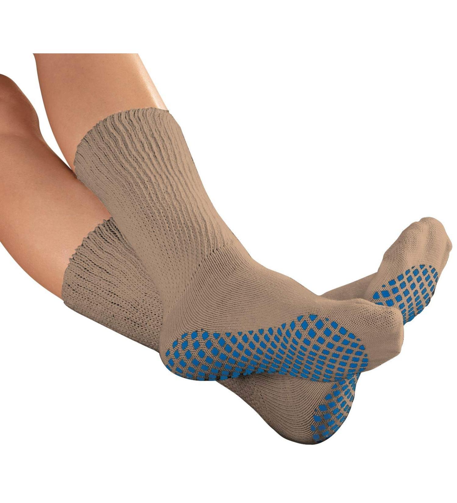Diabetic Slipper Socks with Gripper Soles Tan