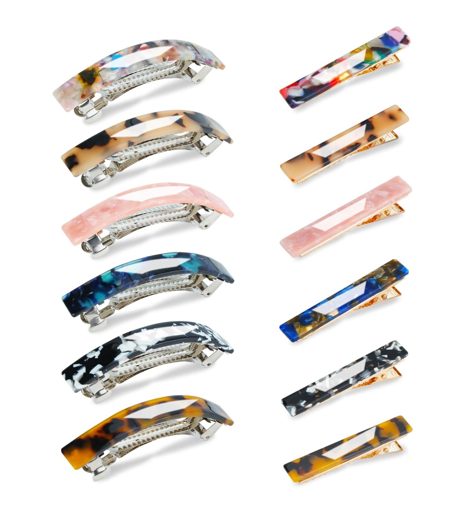 Reton French Design Hair Clips - Tortoise Acrylic Resin & Acetate - 12-Piece Set for Thin & Thick Hair - Stylish Hair Accessories for Women & Girls - Buy Online on GoSupps.com
