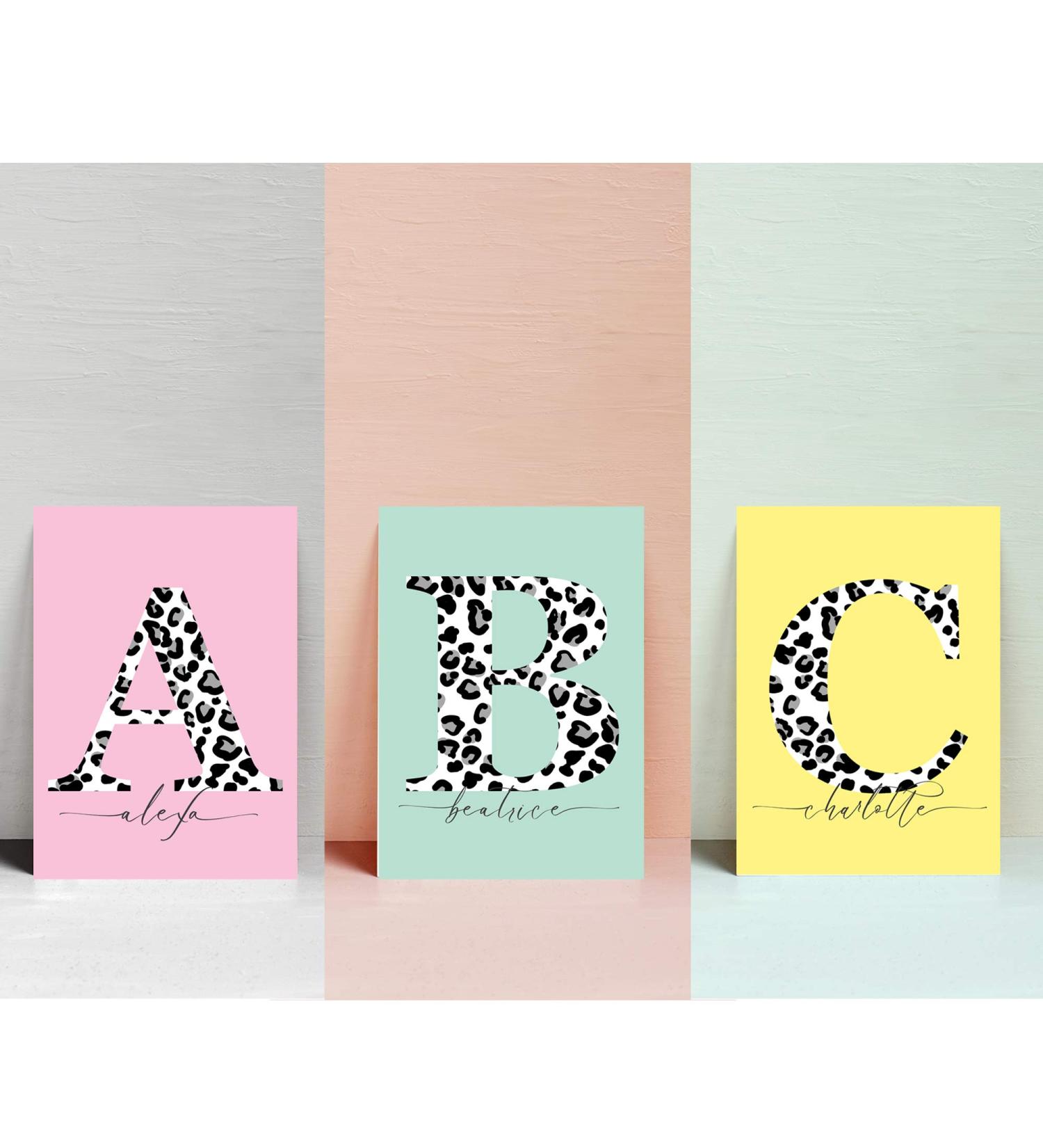 Personalised Initial Name Print | Leopard Print Nursery Wall Art | Kids Room Prints A4 - The Little Party Company - Buy Online on GoSupps.com