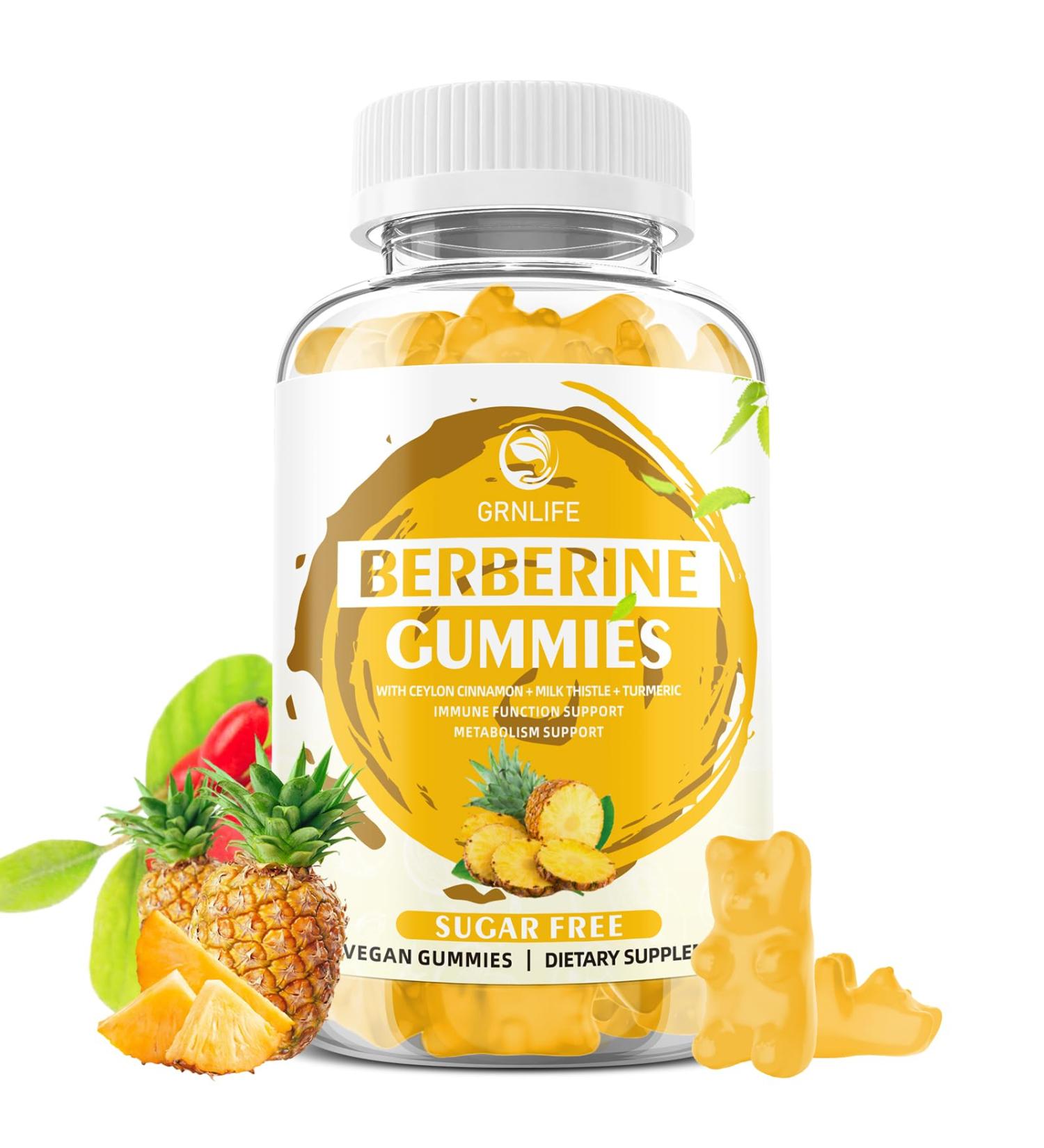 High Potency Berberine Gummies with Ceylon Cinnamon - 1500mg Immune & Metabolism Support Sugar-Free Pineapple Flavor - 60 Count - Buy Online on GoSupps.com