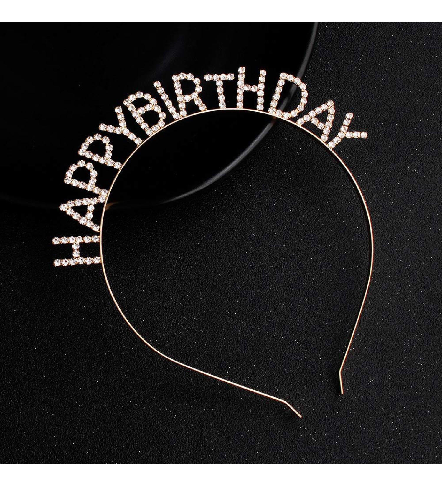 Kercisbeauty Happy Birthday Headband with Rhinestones Crown Party Tiara for Women Girls and Ladies Party Accessories Birthday Champagne Tiara Gift Rose Gold