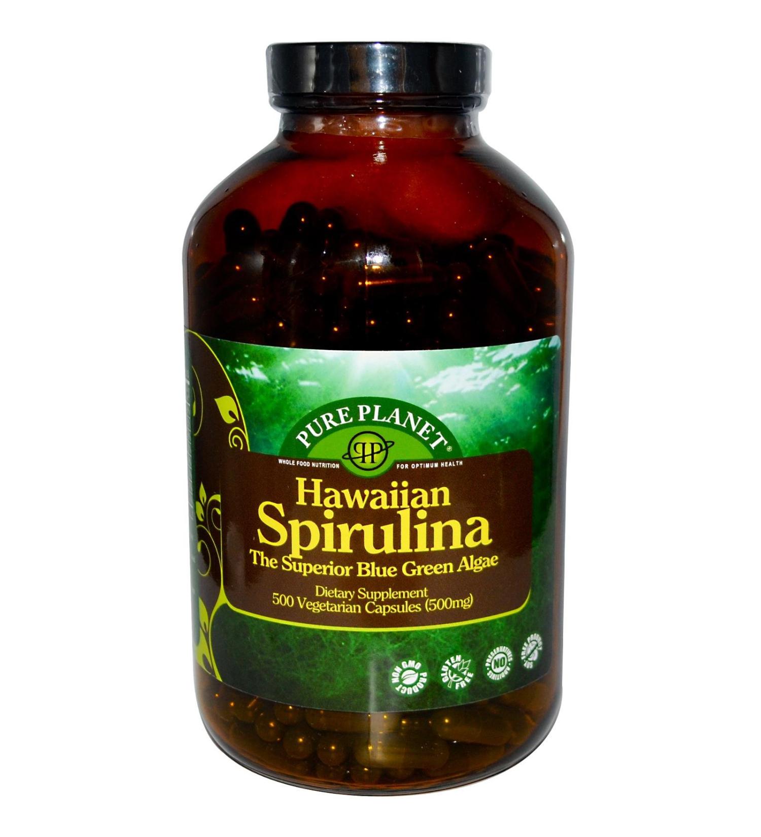Pure Planet Spirulina - 500 mg - 500 Vegetarian Capsules