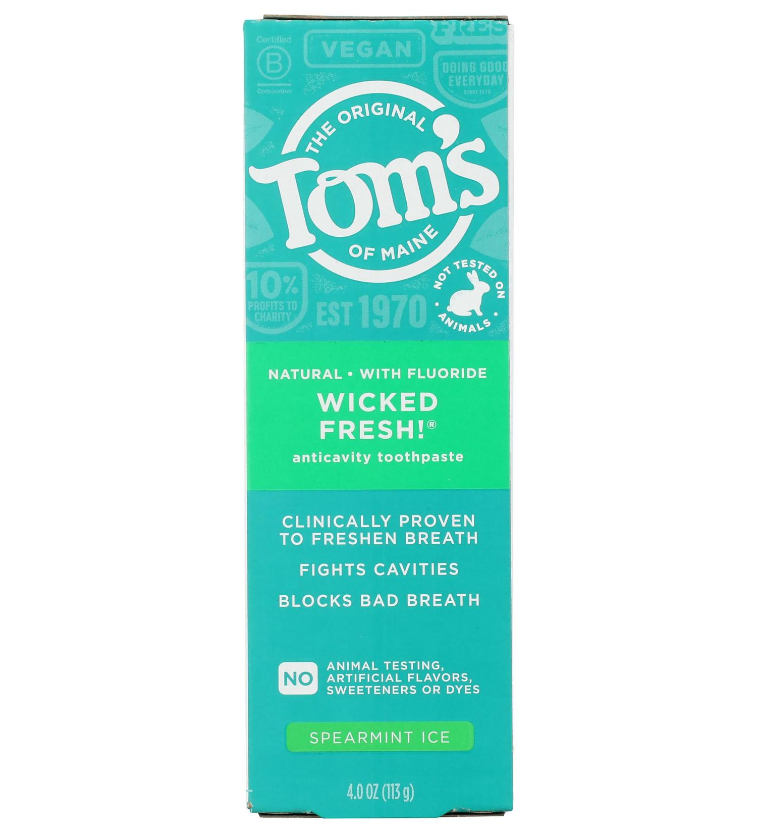 Toms of Maine Wicked Fresh Spearmint Ice AC Toothpaste - 4 OZ | Natural Oral Care for Fresh Breath Worldwide - Buy Online on GoSupps.com