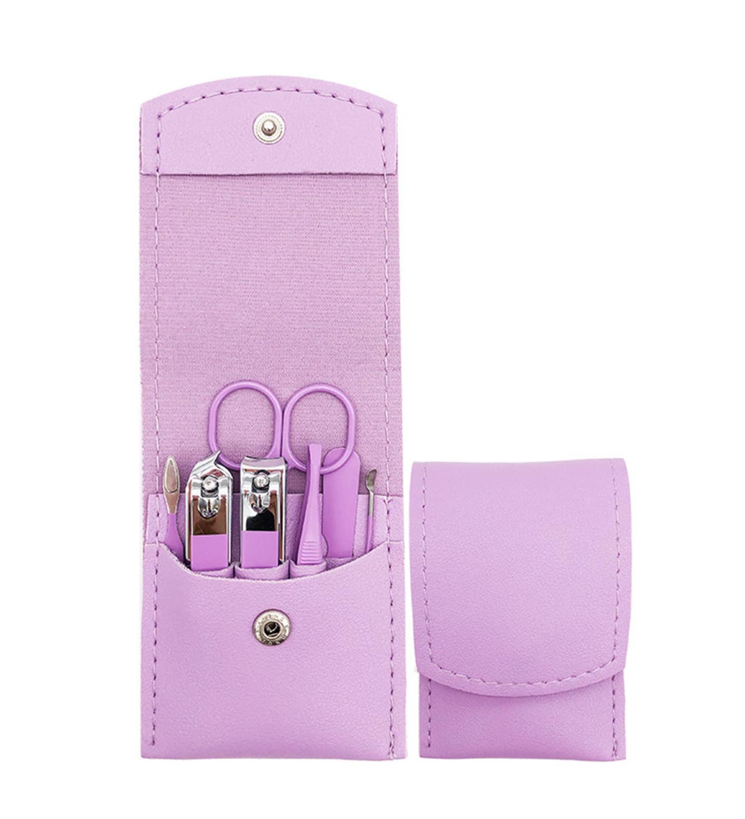 Purple Nail Clipper Set - 7PCS Manicure Kit with Stainless Steel Clippers in PU Leather Case - Buy Online on GoSupps.com