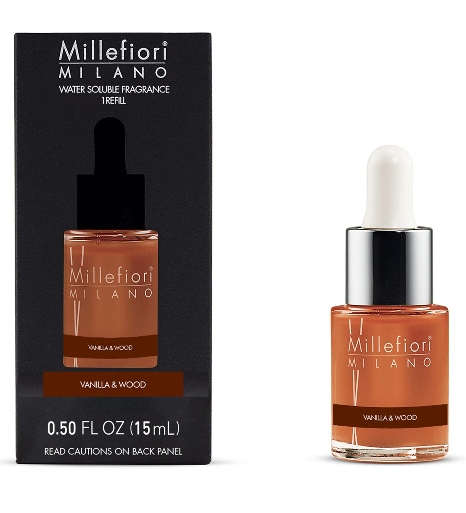 Millefiori Milano Water-Soluble Fragrance  for Hydro Ultrasonic Fragrance Diffusers  Vanilla & Wood  0.51 fl oz (15 ml) Diffuser Refill Vanilla & Wood
