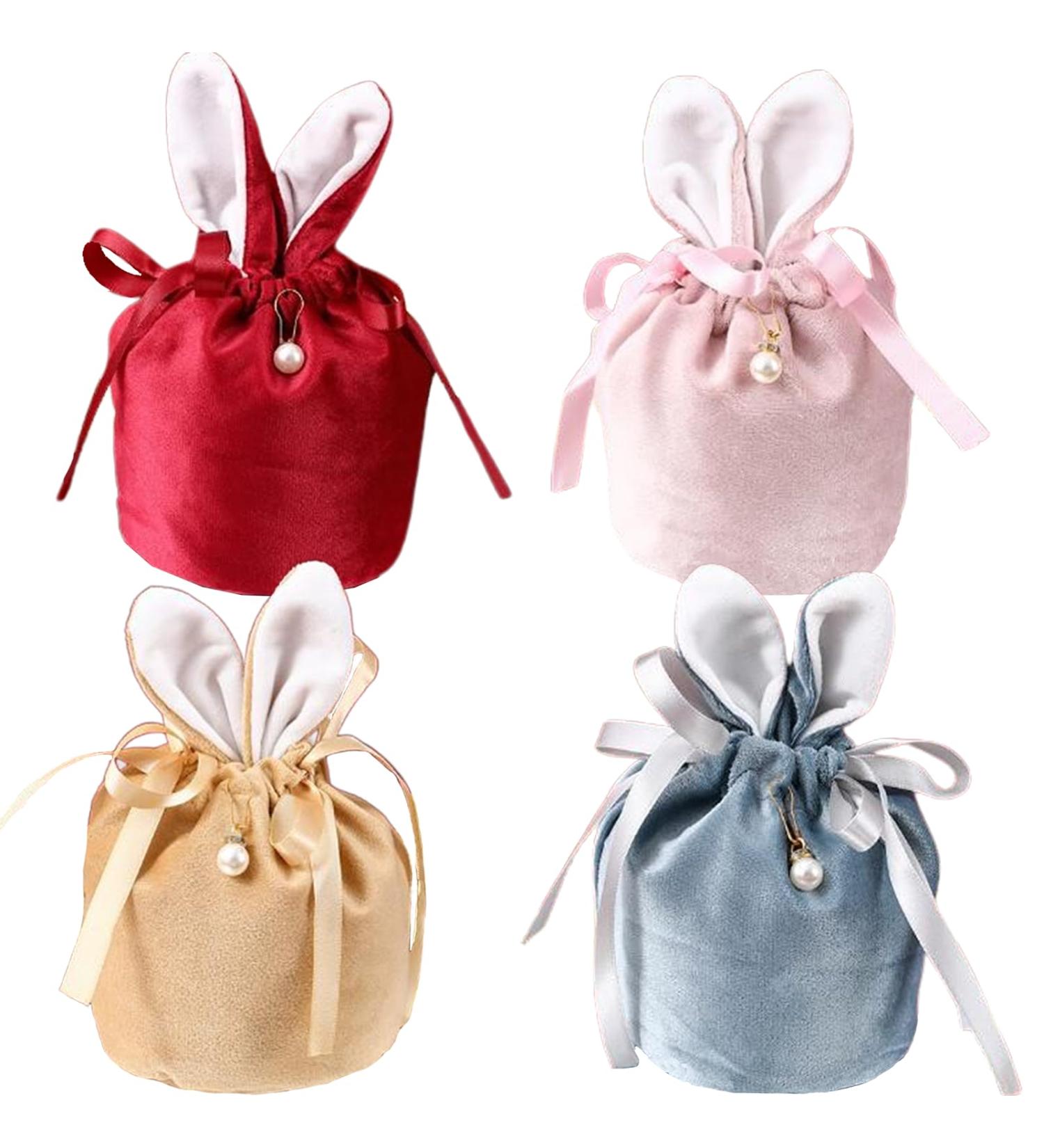 Easter Candy Bags with Bunny Ears - 4PCS Velvet Drawstring Gift Bags for Snacks & Sweets (Multicolor) - Buy Online on GoSupps.com