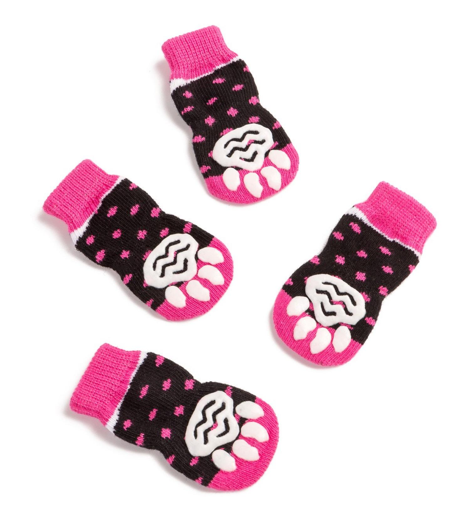 Harfkoko Pet Heroic Anti-Slip Knit Socks for Dogs & Cats | Rubber Reinforced Paw Protectors | Indoor Wear for Small, Medium & Large Pets | Dot Pink - Buy Online on GoSupps.com