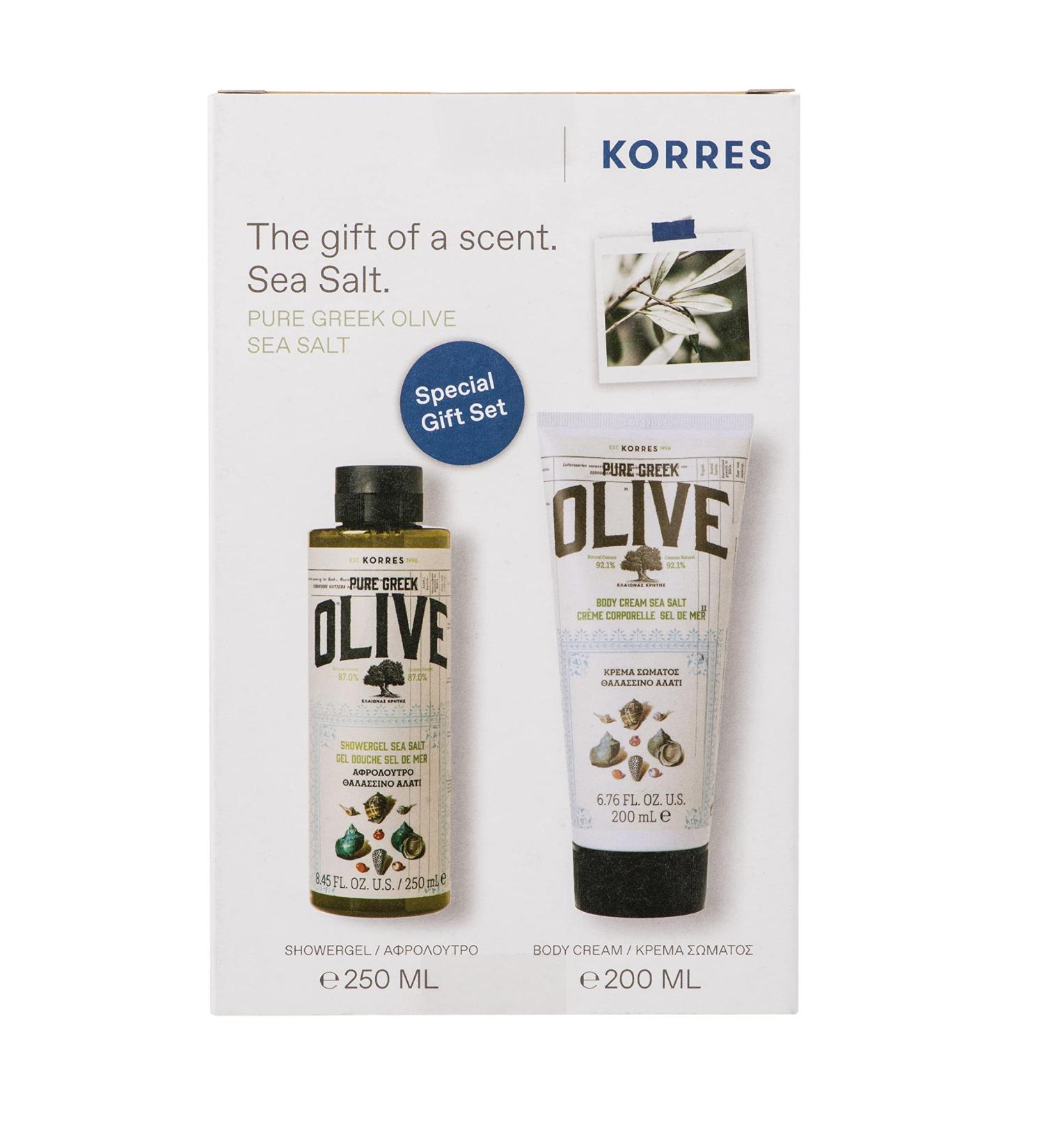 KORRES Olive Sea Salt Body Care Value Set - Vegan Gift for Men & Women | Shower Gel & Body Milk with Extra Virgin Olive Oil - 450 ml - Buy Online on GoSupps.com