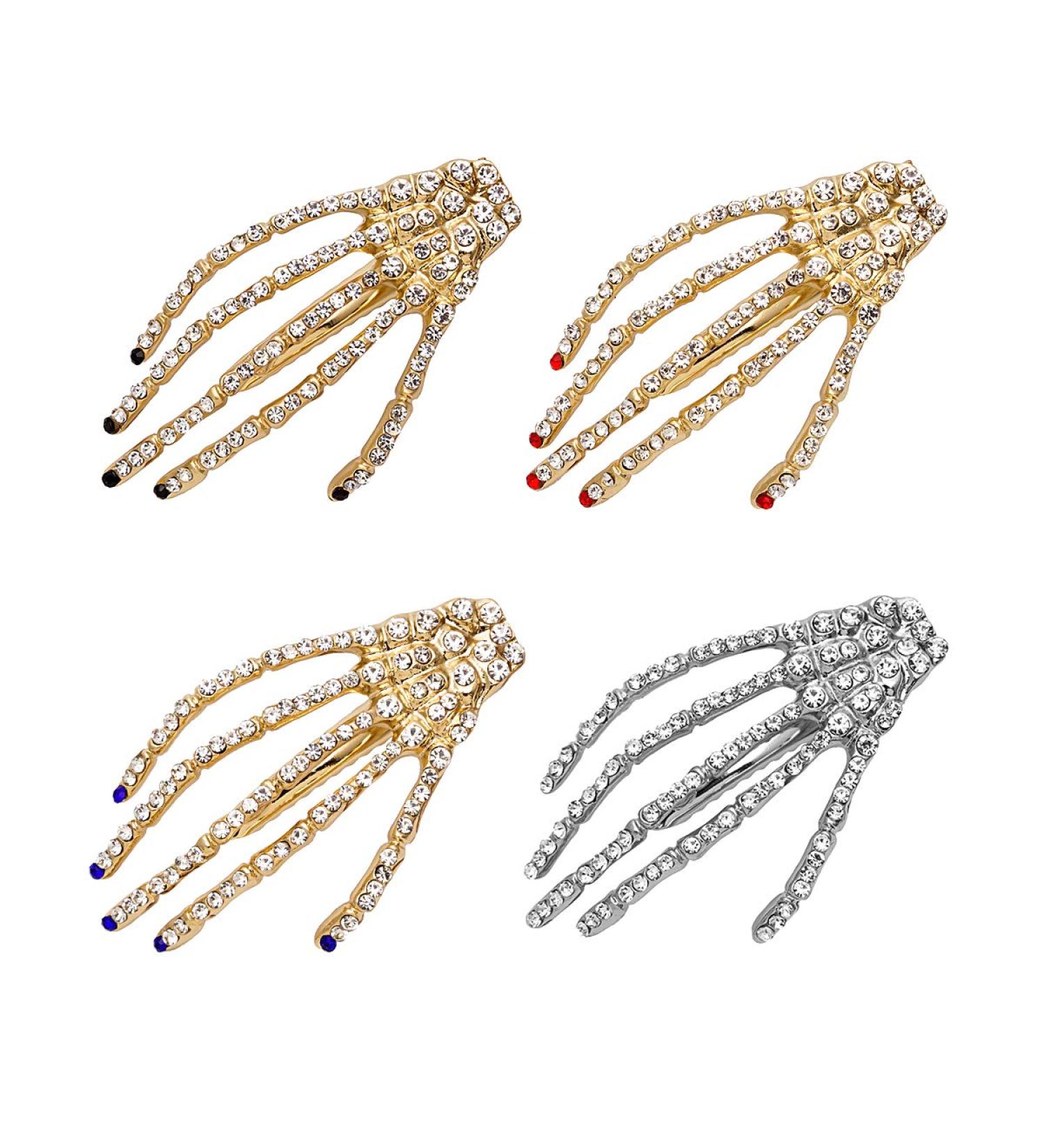 Rhinestone Skeleton Hand Hair Clip Set - Halloween Punk Rock Hairpin for Women & Girls - 4 Pack - Buy Online on GoSupps.com