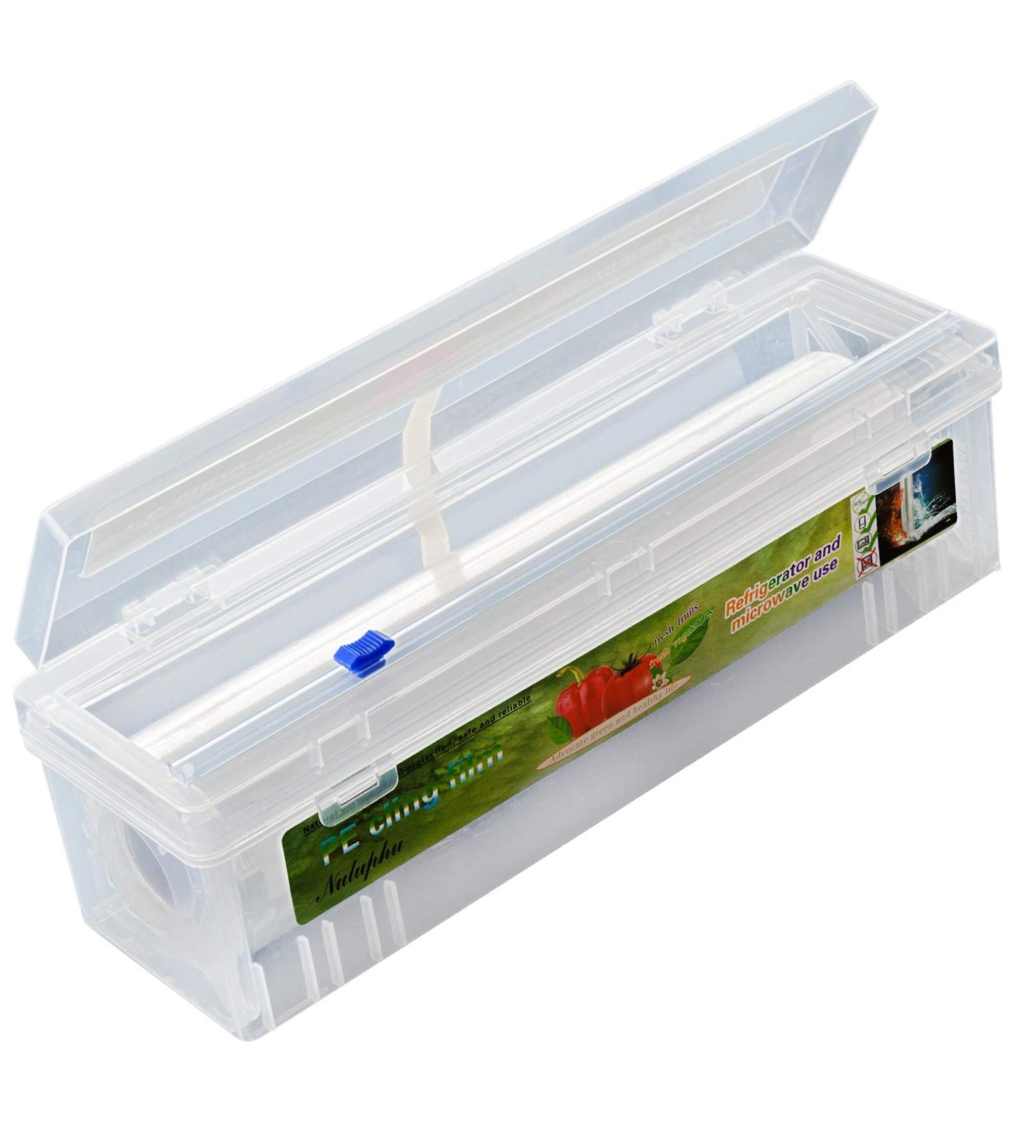 Refillable Plastic Wrap Dispenser with Slider Cutter - 12 inch 650 Ft Clear Cling Wrap for Food Storage - Includes Cutting Box - Buy Online on GoSupps.com