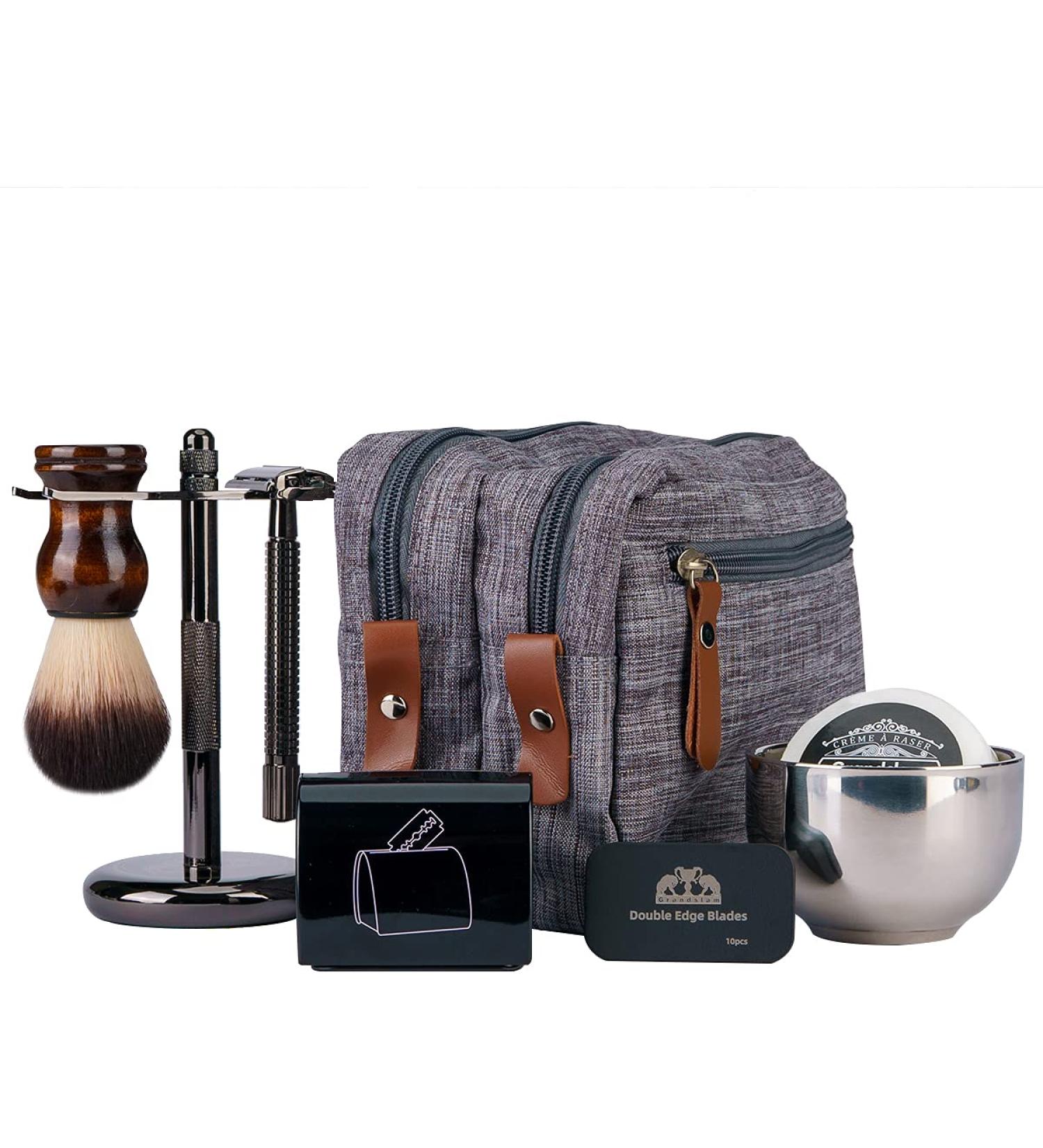 Grandslam Shaving Kit for Men - Safety Razor 10 Blades Brush & Soap Cream - Premium Gift Set - Buy Online on GoSupps.com
