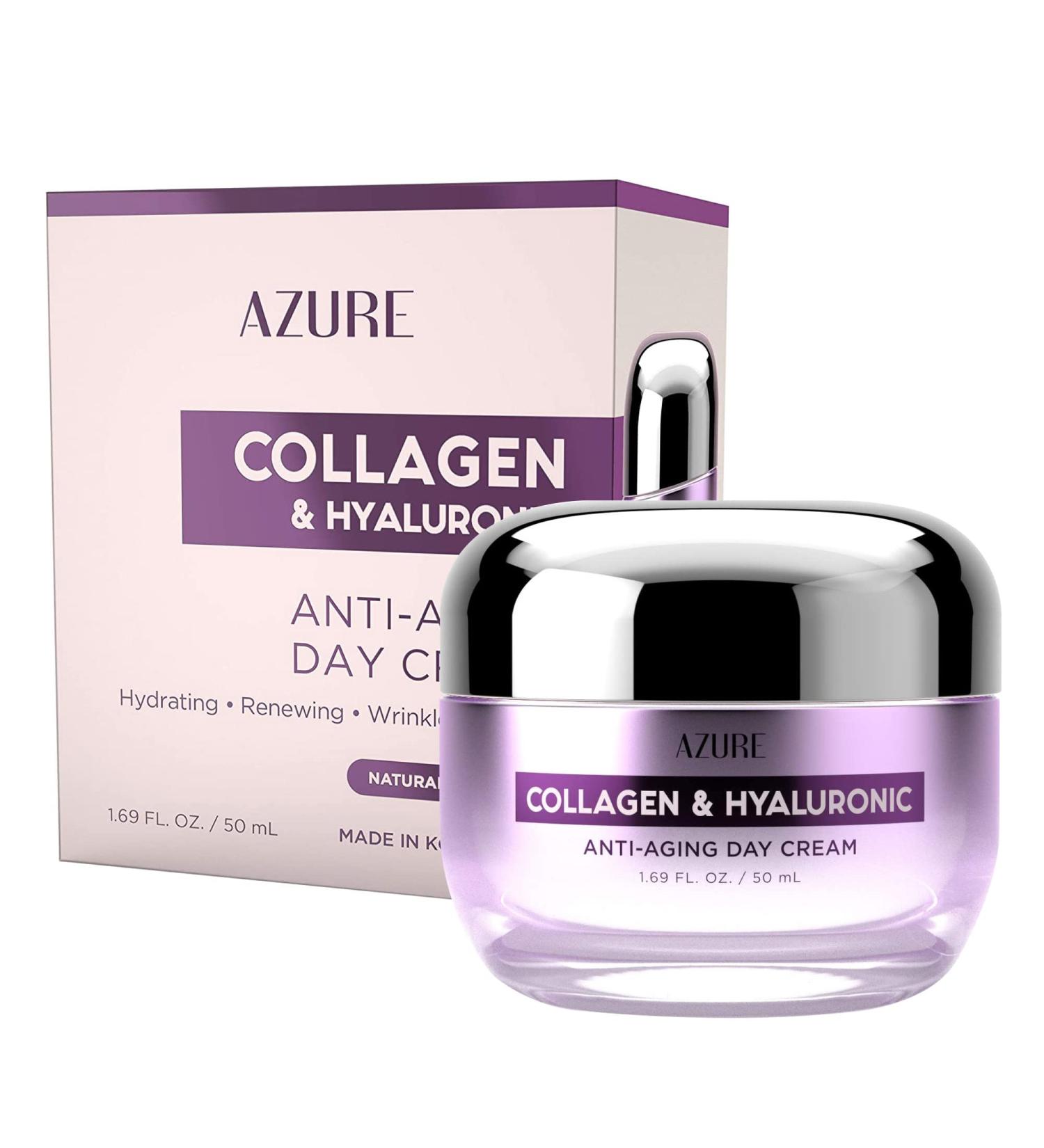 AZURE Collagen & Hyaluronic Acid Anti Aging Day Cream - Hydrating Face Moisturizer for Wrinkle Reduction - Korean Skin Care - 50mL - Buy Online on GoSupps.com
