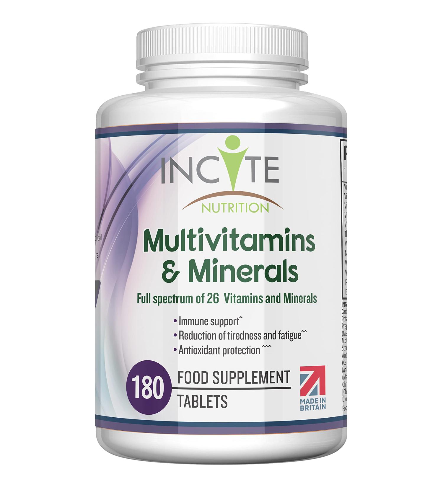 Multivitamin and Minerals | 180 Vegan Tablets | 26 Essential Nutrients | 6 Months Supply | Made in UK - Incite Nutrition - Buy Online on GoSupps.com