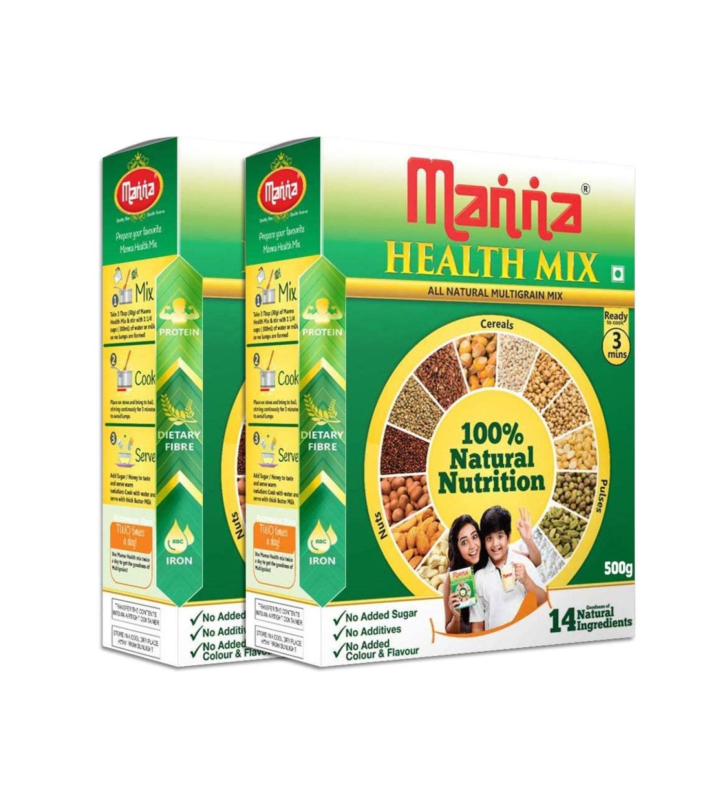 Manna Health Mix 1kg(500g x 2 Packets)| All Natural mutigrain Mix|Goodness of 14 Natural Ingredients - Buy Online on GoSupps.com