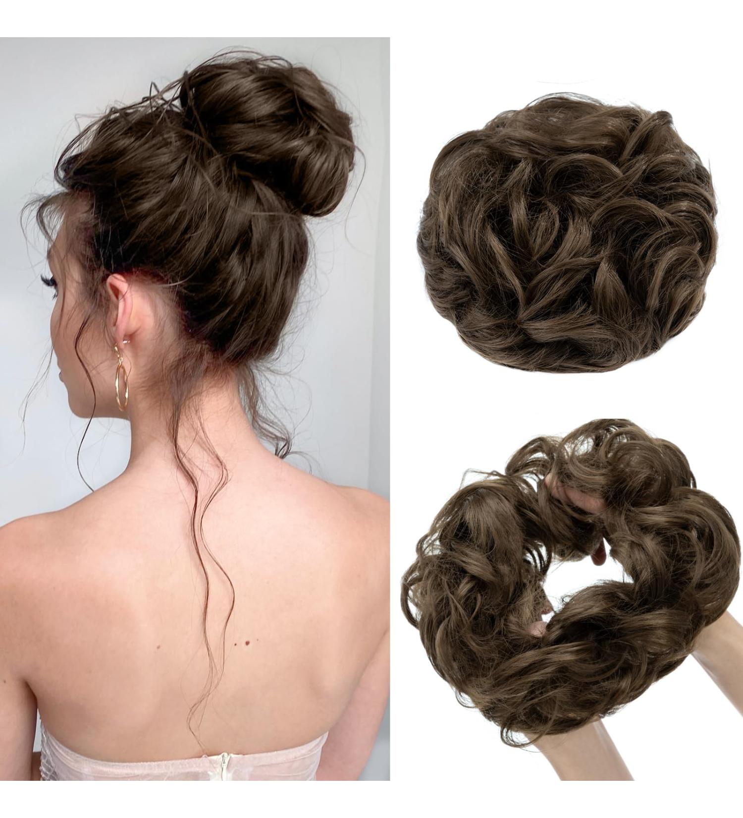 MY-LADY Messy Hair Bun Extension Scrunchie | Updo Wavy Curly Ponytail | Thick Hair Piece Chignon Hairpiece 55g - Golden Brown - Buy Online on GoSupps.com
