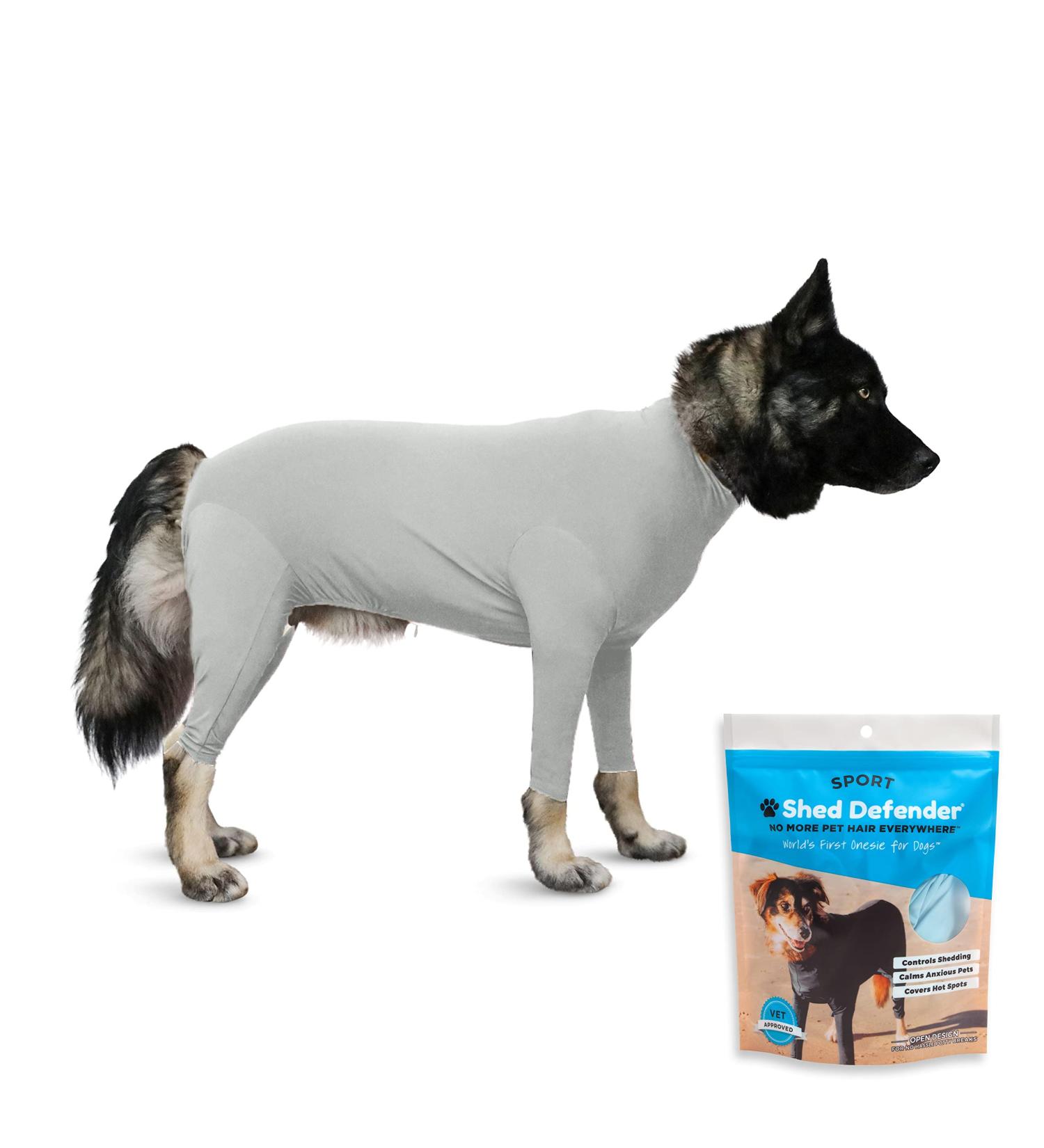 Shed Defender Sport Dog Onesie - Vet Approved Anxiety & Calming Bodysuit for Dogs | Hot Spot & Allergy Protection | Seen on Shark Tank - L (41-60 lbs) Heather Grey - Buy Online on GoSupps.com