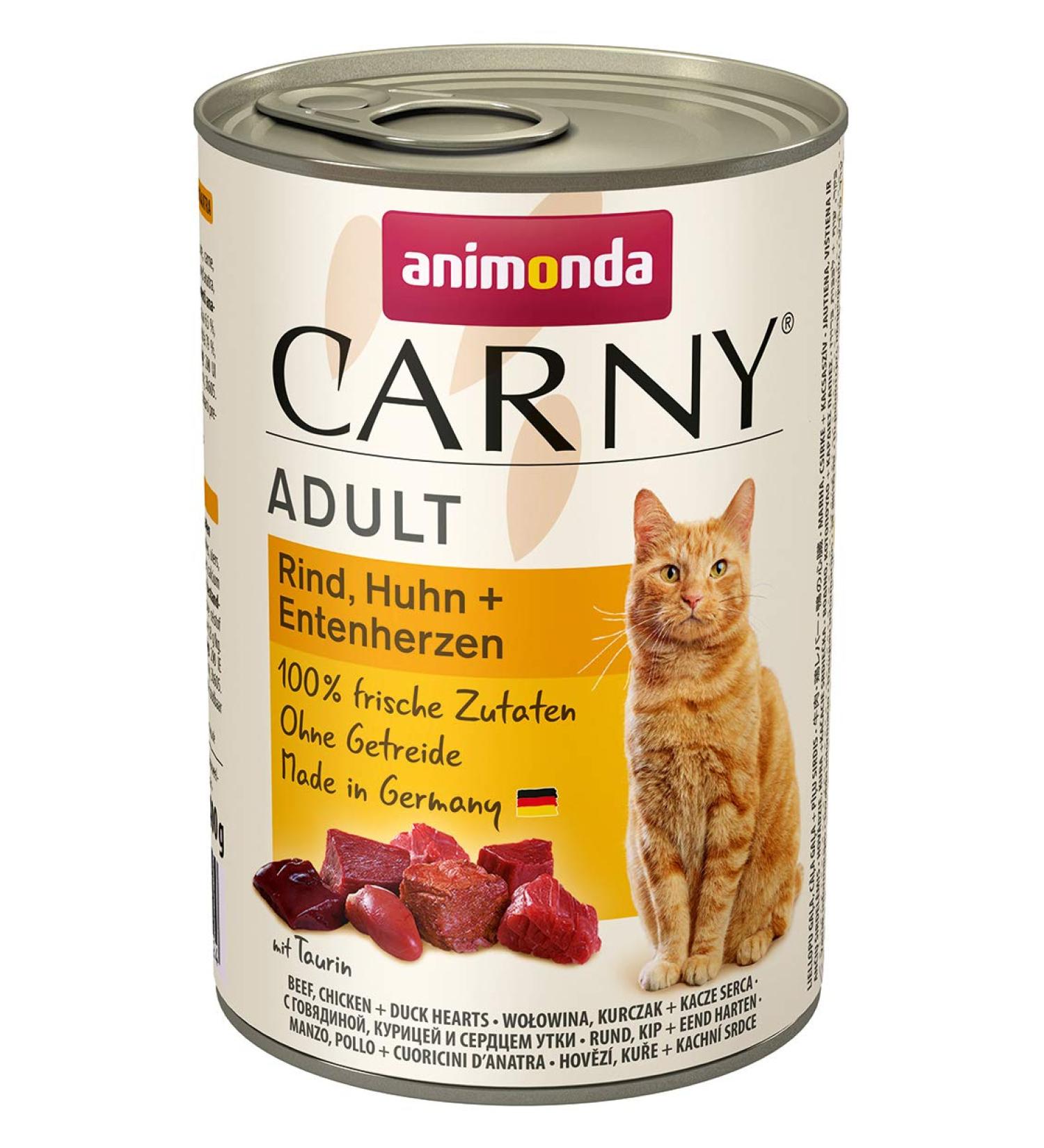 Animonda carny adult cat food wet food for adult cats beef chicken + duck heart 6 x 400 g beef chicken + duck heart 1 piece (6 Pack)
