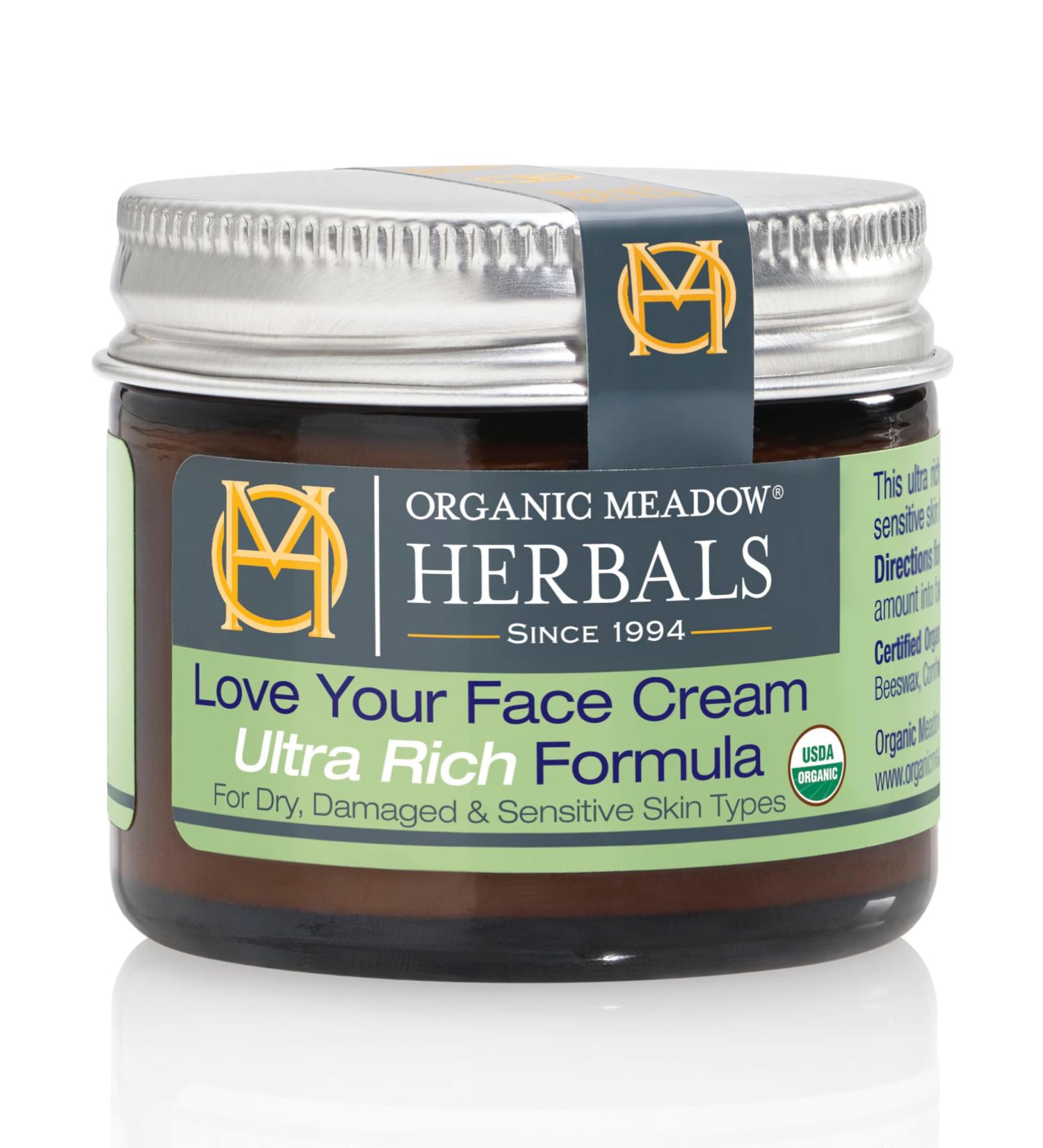 Organic Meadow Herbals Love Your Face Cream Ultra-Rich Formula (2oz) - USDA Certified Organic. Deep Penetrating Rich Moisturizer & Skin Repair Cream. Woman-owned & Operated Since 1994. - Buy Online on GoSupps.com