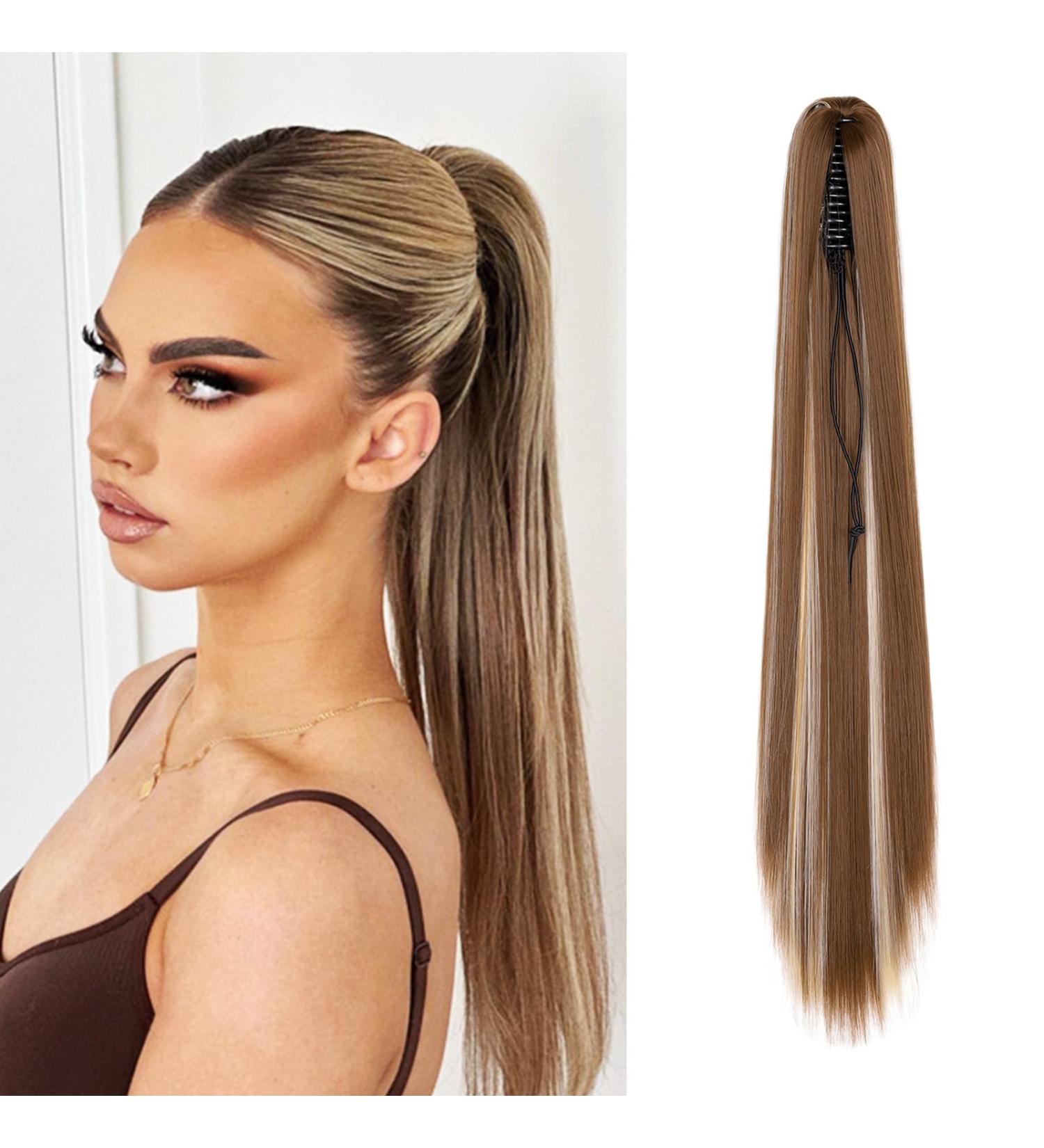 Cybelleza 22inch Ponytail Hair Extensions Ponytail Claw Jaw on Long Straight Pony Tails Clip in Hair Extensions Synthetic Hair pieces for Women (Golden Brown & Bleach Blonde) 22" Golden Brown&Bleach Blonde - Buy Online on GoSupps.com