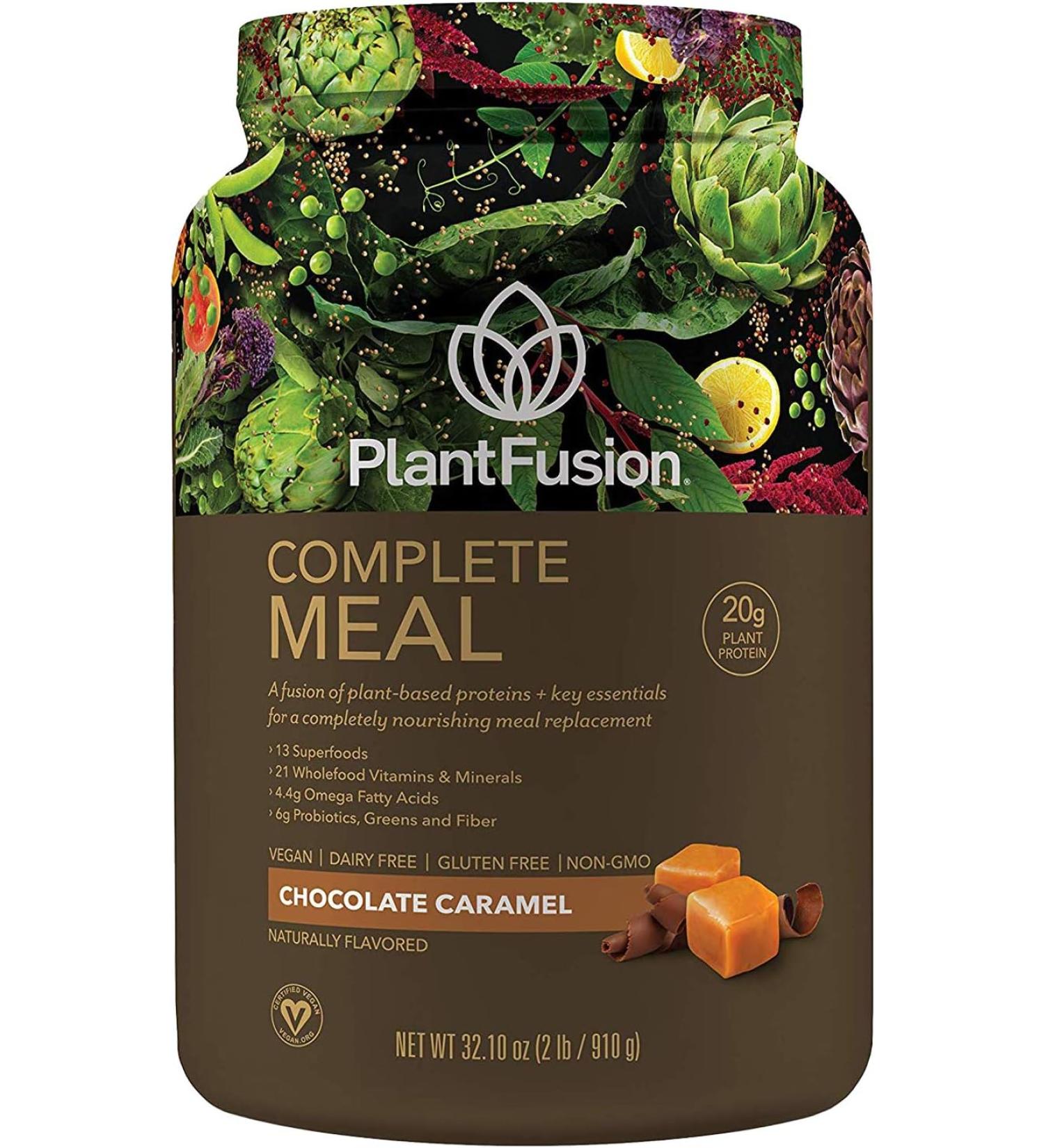 PlantFusion Complete Meal Plant Based Protein Powder 2 lb - Vegan Chocolate Caramel with Superfoods Greens & Probiotics - Buy Online on GoSupps.com