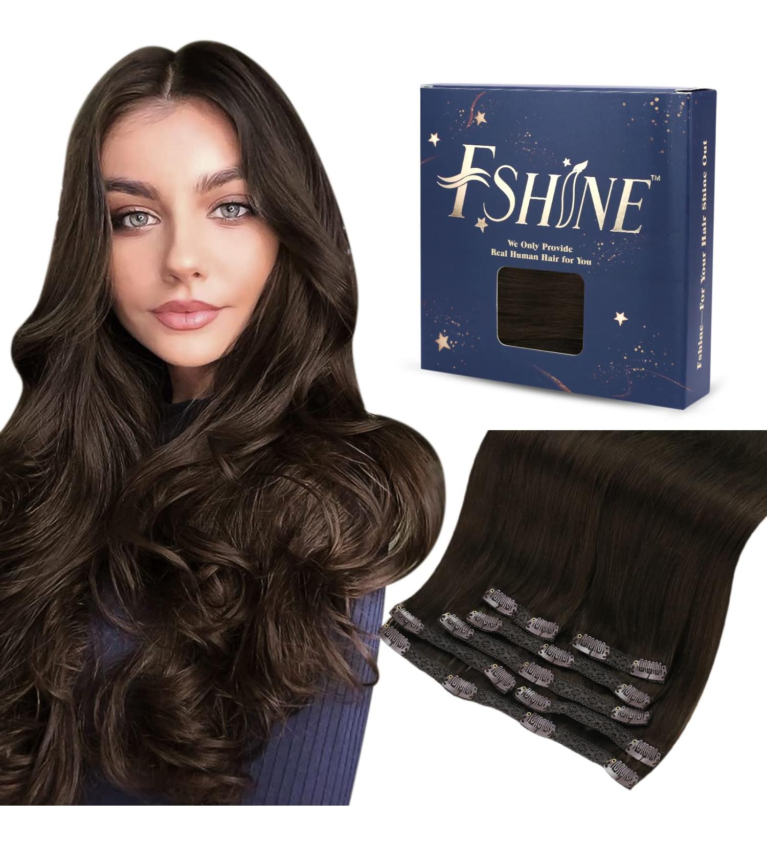 FSHINE Real Hair Extensions Clip - 45cm Darkest Brown 120g Remy Clip-In Hair Extensions Double Tressen 7 Pieces #2 - Buy Online on GoSupps.com