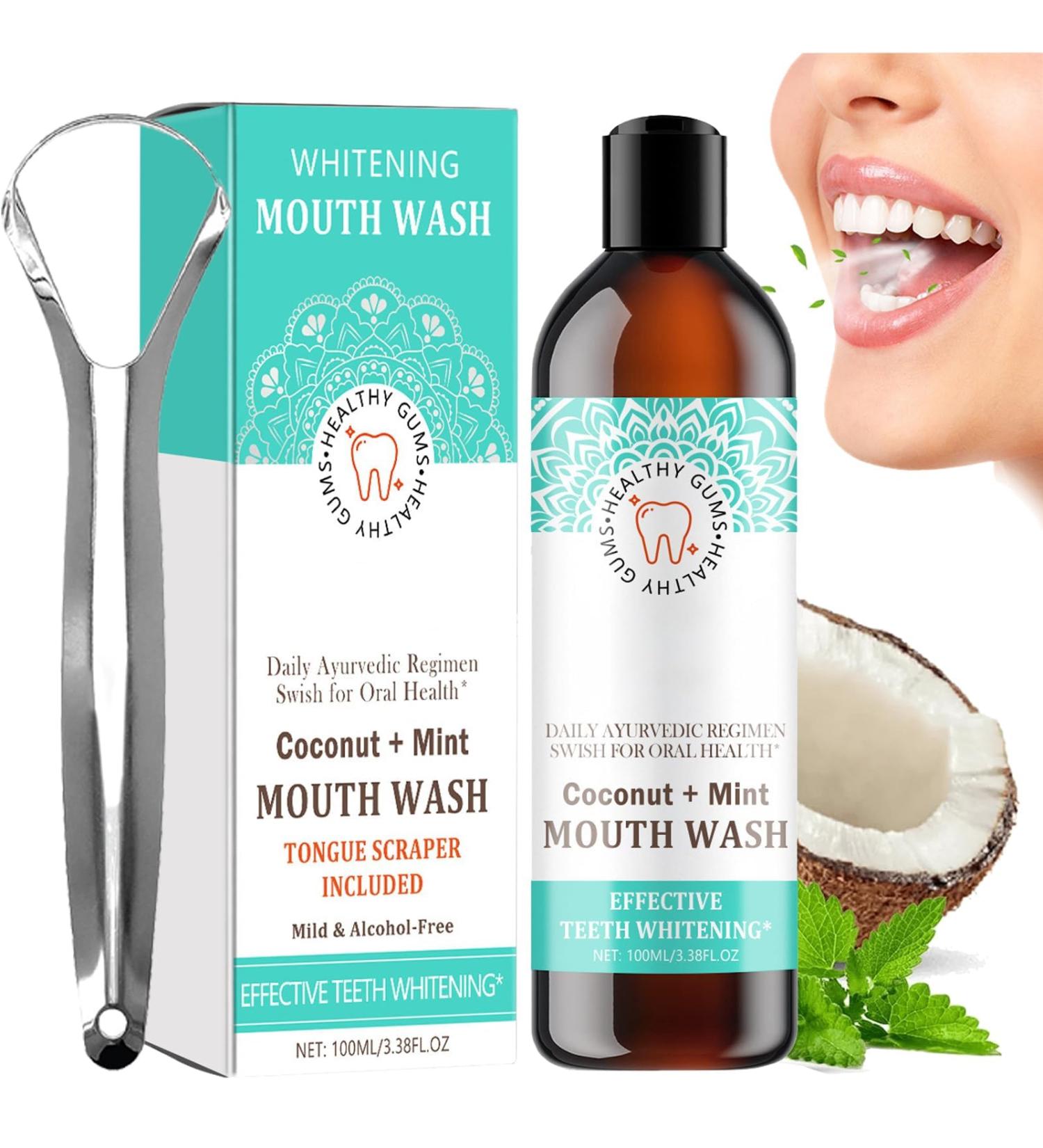 Oralhoe Coconut Mint Mouthwash - Fresh Breath & Oil Pulling with Tongue Scraper | International Shipping - Buy Online on GoSupps.com