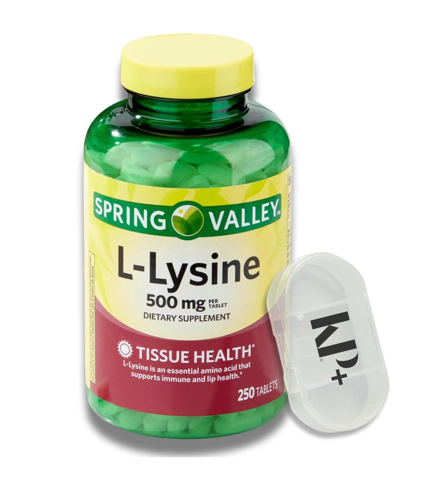 Spring Valley L-Lysine Amino Acid Supplements - 500 mg 250 Tablets + Pill Case | Premium Immune Support - Buy Online on GoSupps.com