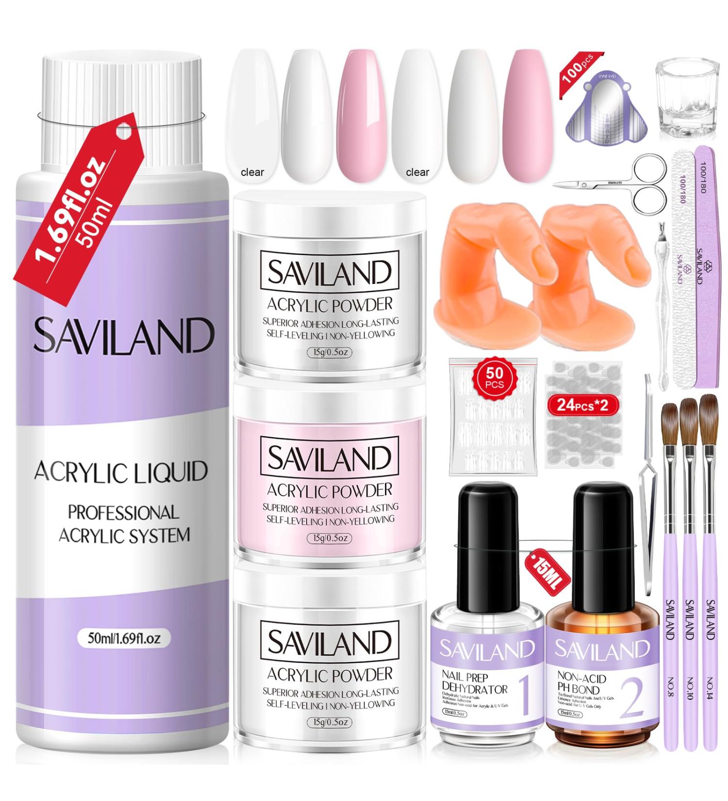 Saviland Acrylic Nail Kit for Beginners - Complete Set with Clear White Pink Acrylic Powder Brush Dehydrator & Primer | DIY Professional Acrylic Nails - Buy Online on GoSupps.com