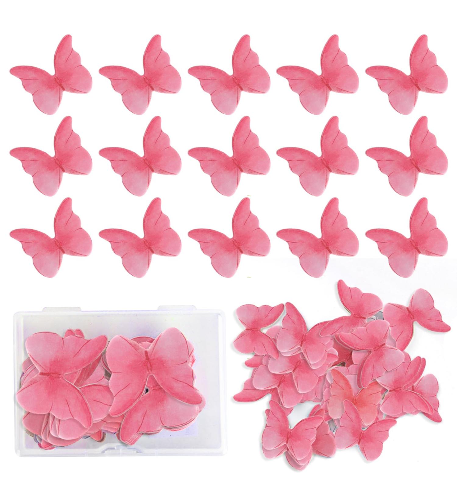 CREECHWA Edible Butterflies for Cakes Pack of 48 Cake Decorations Muffin Decorations Cupcake Toppers Pink - Buy Online on GoSupps.com
