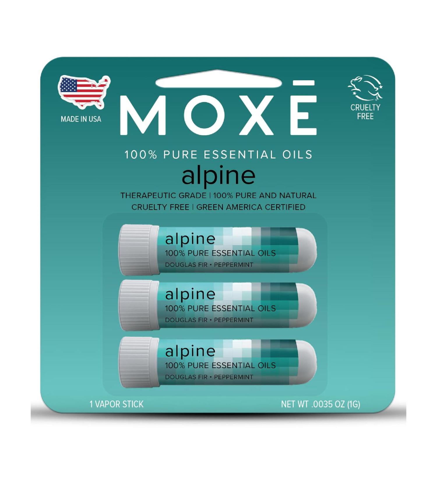 MOXE Alpine Nasal Stick | Mountain Air + Forest Pine | Douglas Fir & Peppermint Oil | Woody Crisp Winter Alpine Summit Aromatherapy Inhaler with 100% Pure Essential Oils Made in USA (3 Pack)  - Buy Online on GoSupps.com