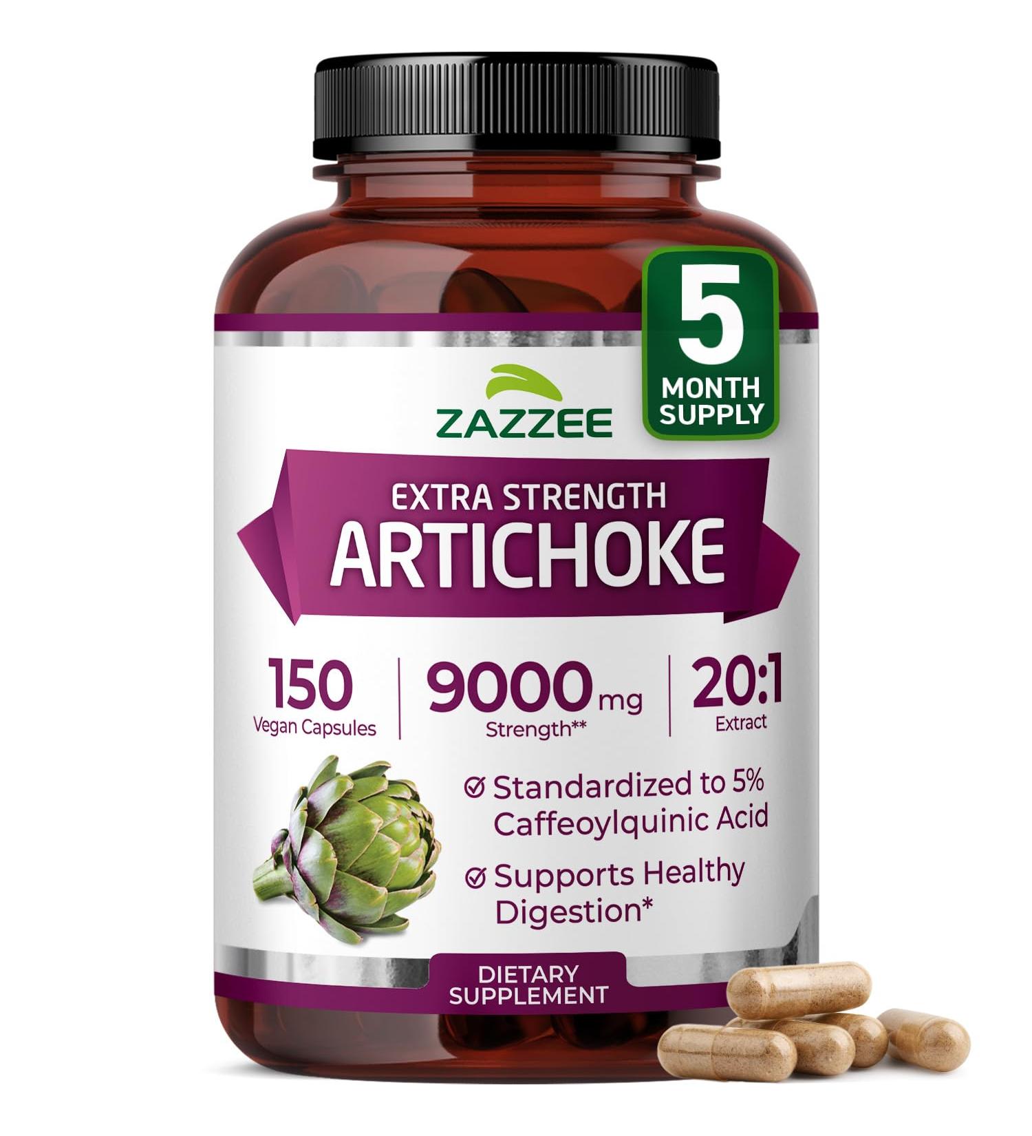 Zazzee Extra Strength Artichoke 20:1 Extract 9000 mg Strength 5% Caffeoylquinic Acid 150 Vegan Capsules 5 Month Supply Concentrated and Standardized 20X Extract Non-GMO and All-Natural - Buy Online on GoSupps.com