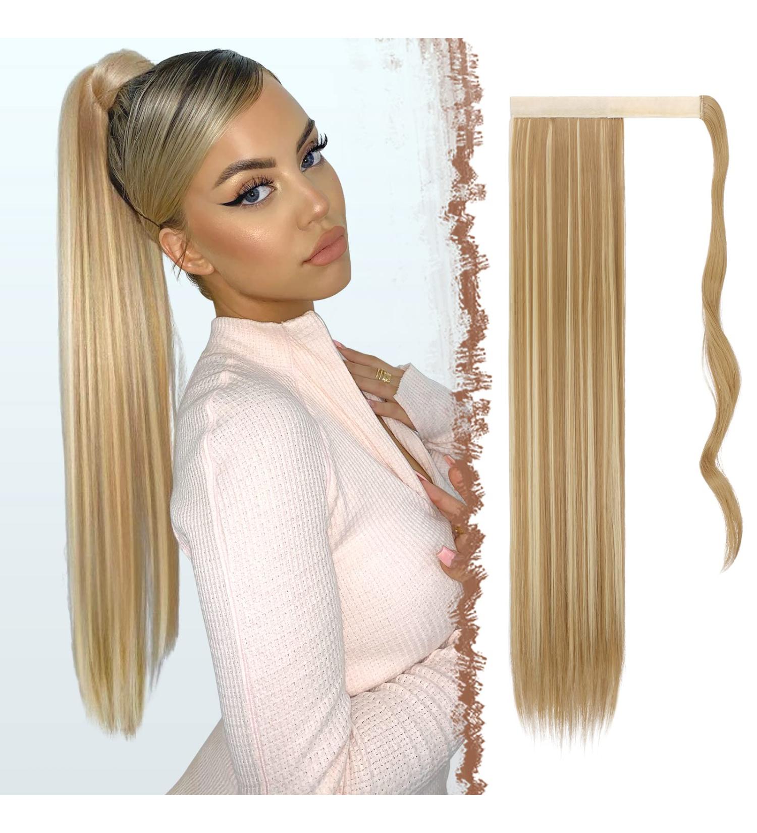 Golden Blonde & Bleach Blonde Wrap Around Ponytail Extension 24 | FESHFEN Synthetic Hairpiece for Women - Buy Online on GoSupps.com