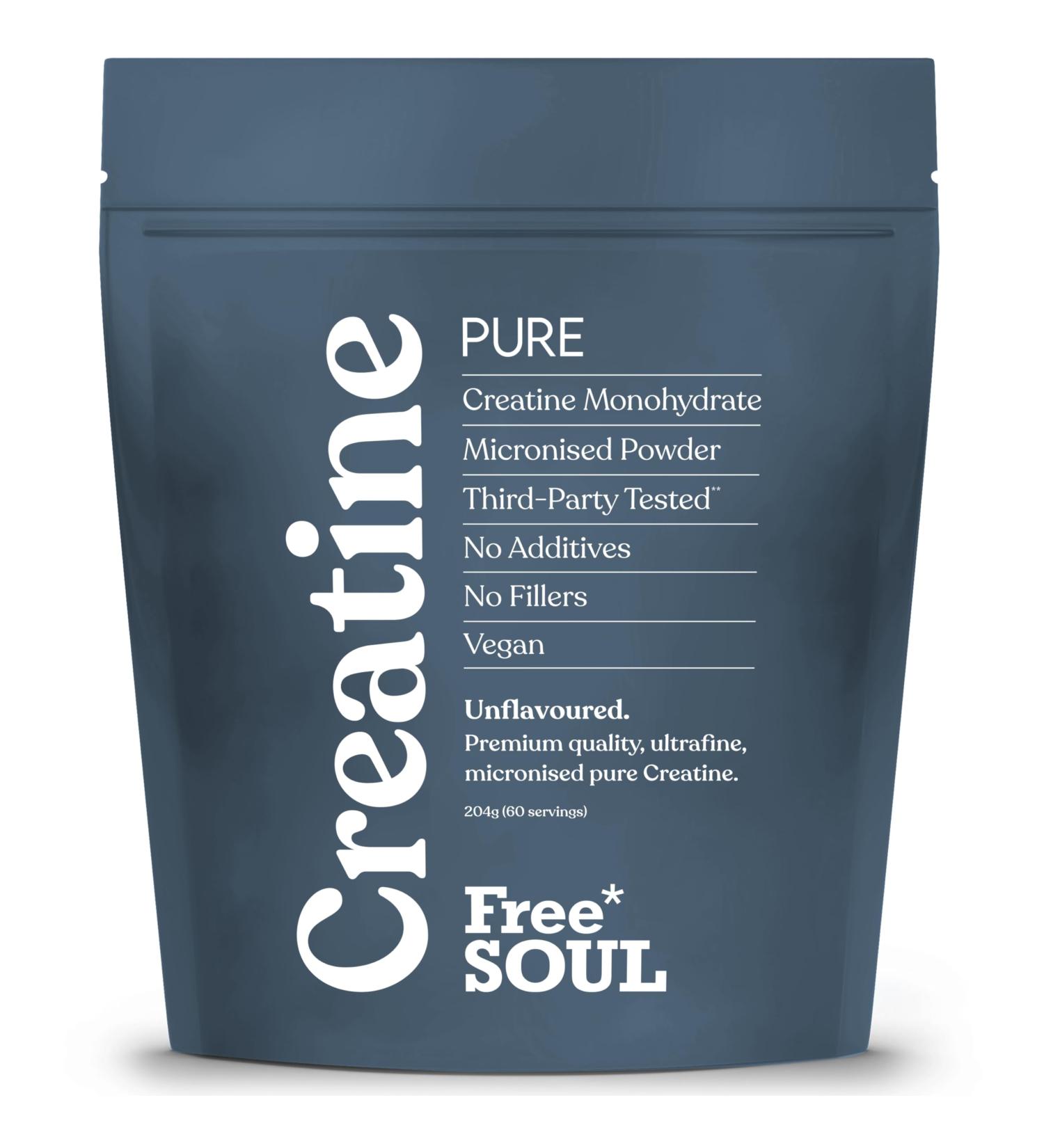 Creatine Monohydrate Powder | 100% Pure Micronised Creatine Monohydrate | Easily Dissolves | Unflavoured | Vegan | Lab-Tested | 60 Servings | Free Soul - Buy Online on GoSupps.com