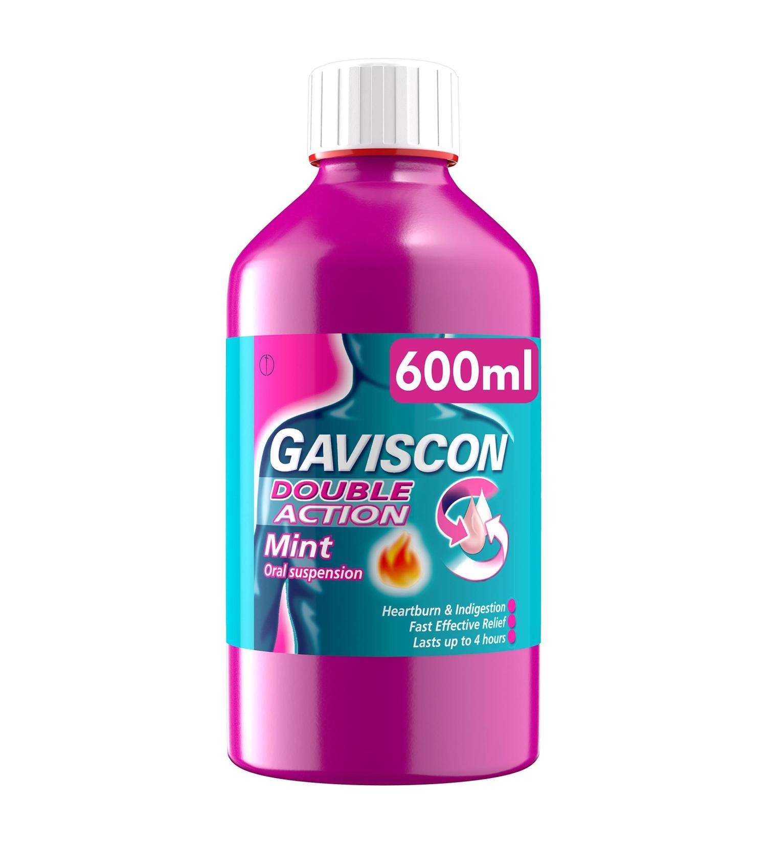 Gaviscon Double Action Mint Flavour 600ml - Fast Relief for Heartburn & Indigestion | Safe for Pregnancy - Buy Online on GoSupps.com