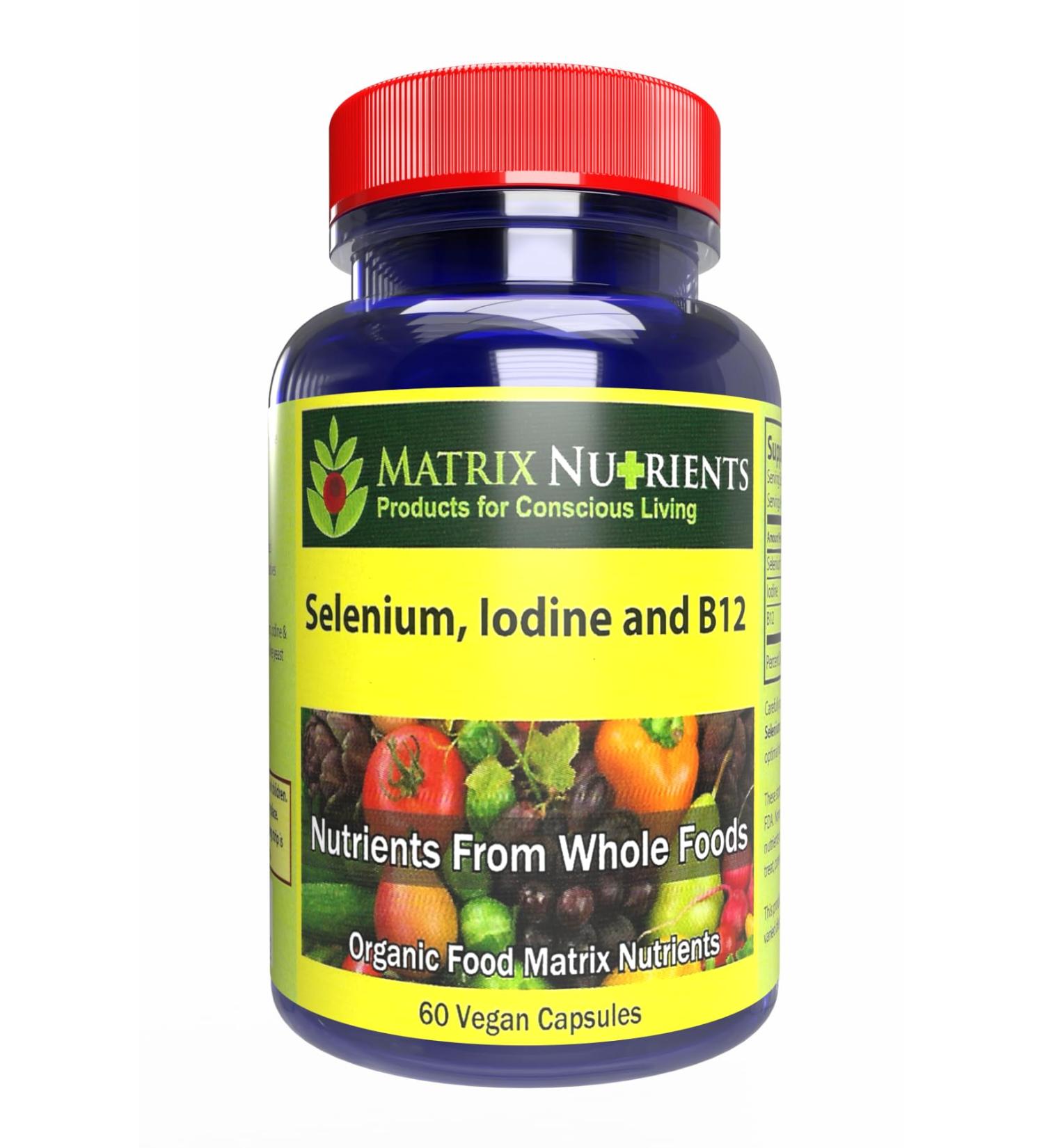 Selenium Iodine and B12 - Thyroid Metabolism & Immune Health Complex High Absorption for Hair Skin & Nails - Vegan Capsules (60ct) - Buy Online on GoSupps.com