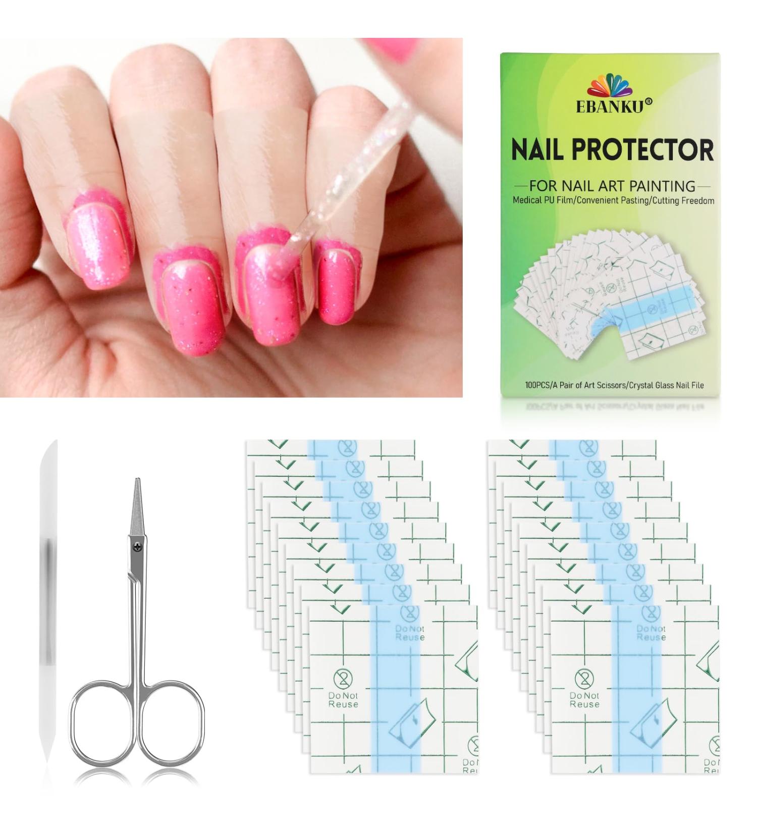 EBANKU 100pcs Nail Polish Protector Set - Cuticle & Finger Shield for Nail Art French Tips & Stamping Includes Scissors & File | Perfect for DIY Nail Painting - Buy Online on GoSupps.com