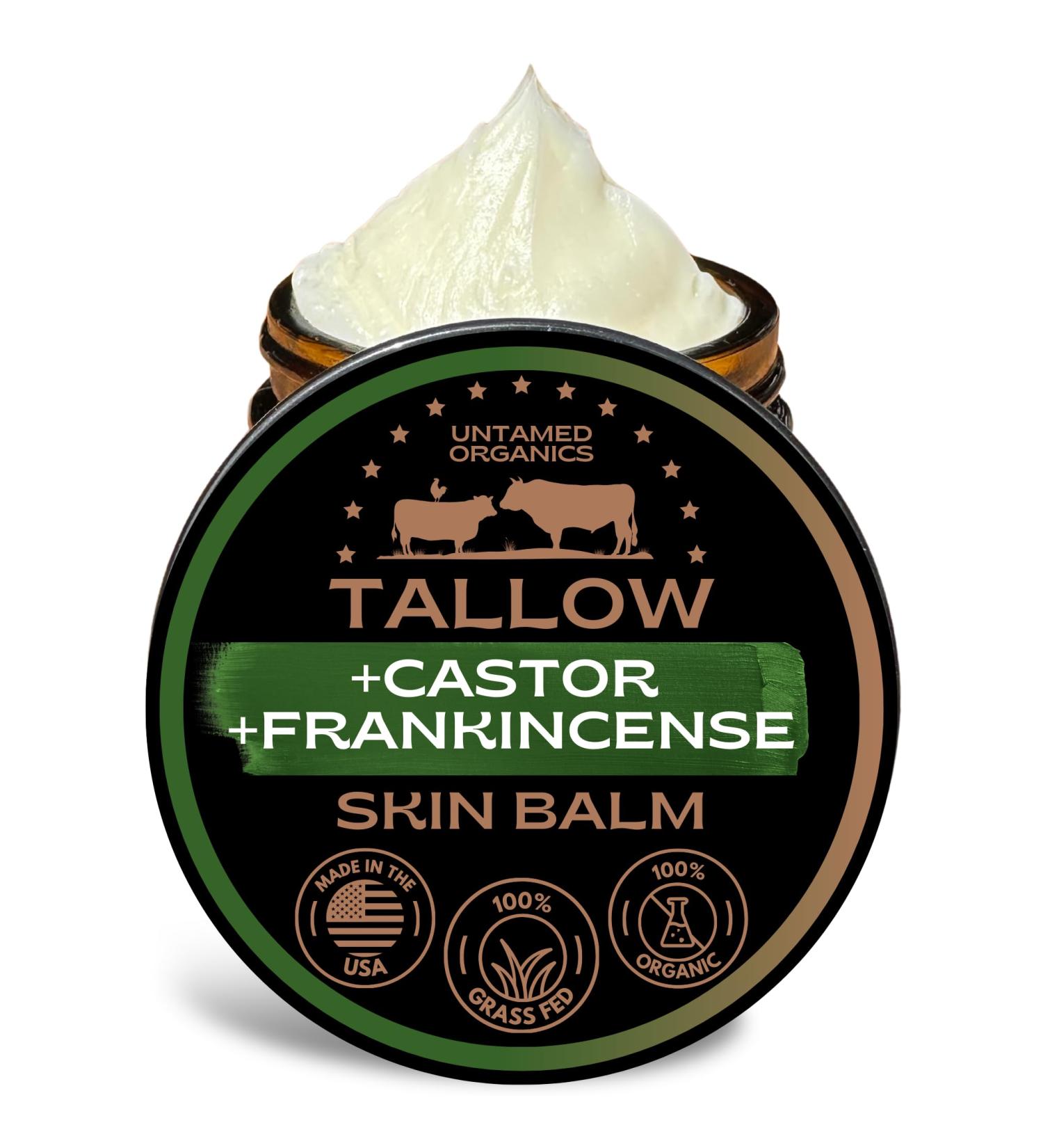 Untamed Organics Handmade Tallow Castor Oil and Frankincense Oil Skin Balm - 100% Grass-Fed Tallow for Skin Care - Face & Body Moisturizer for Sensitive Skin Eczema All-Purpose Balm - 2 FL. oz. - Buy Online on GoSupps.com