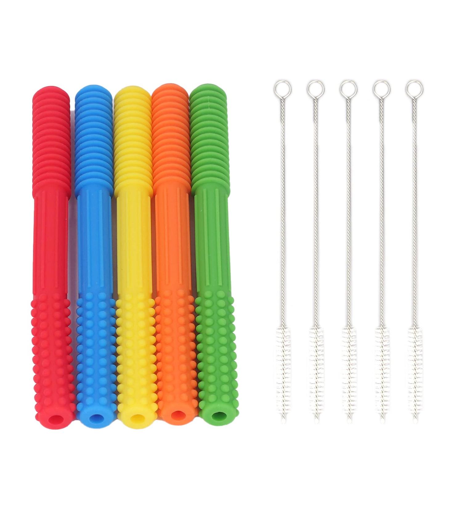 Buy Baby Teething Toys 5 Pack Silicone Chewing Straws for Toddlers & Infants | Safe Colorful & Durable - Buy Online on GoSupps.com