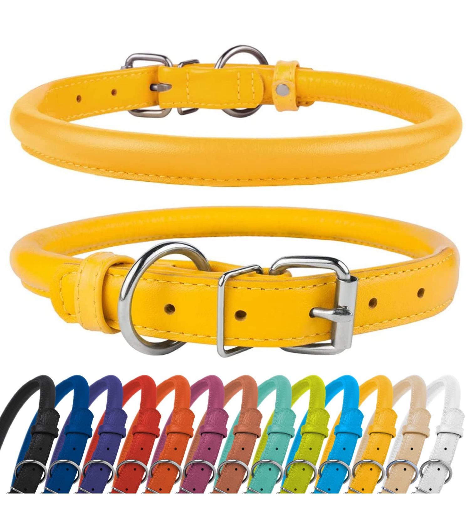 Collardirect Handmade Round Leather Dog Collar - Soft Padded Adjustable for Small & Large Pets - 18-20 cm in Black Pink Red Purple Blue Yellow - Buy Online on GoSupps.com