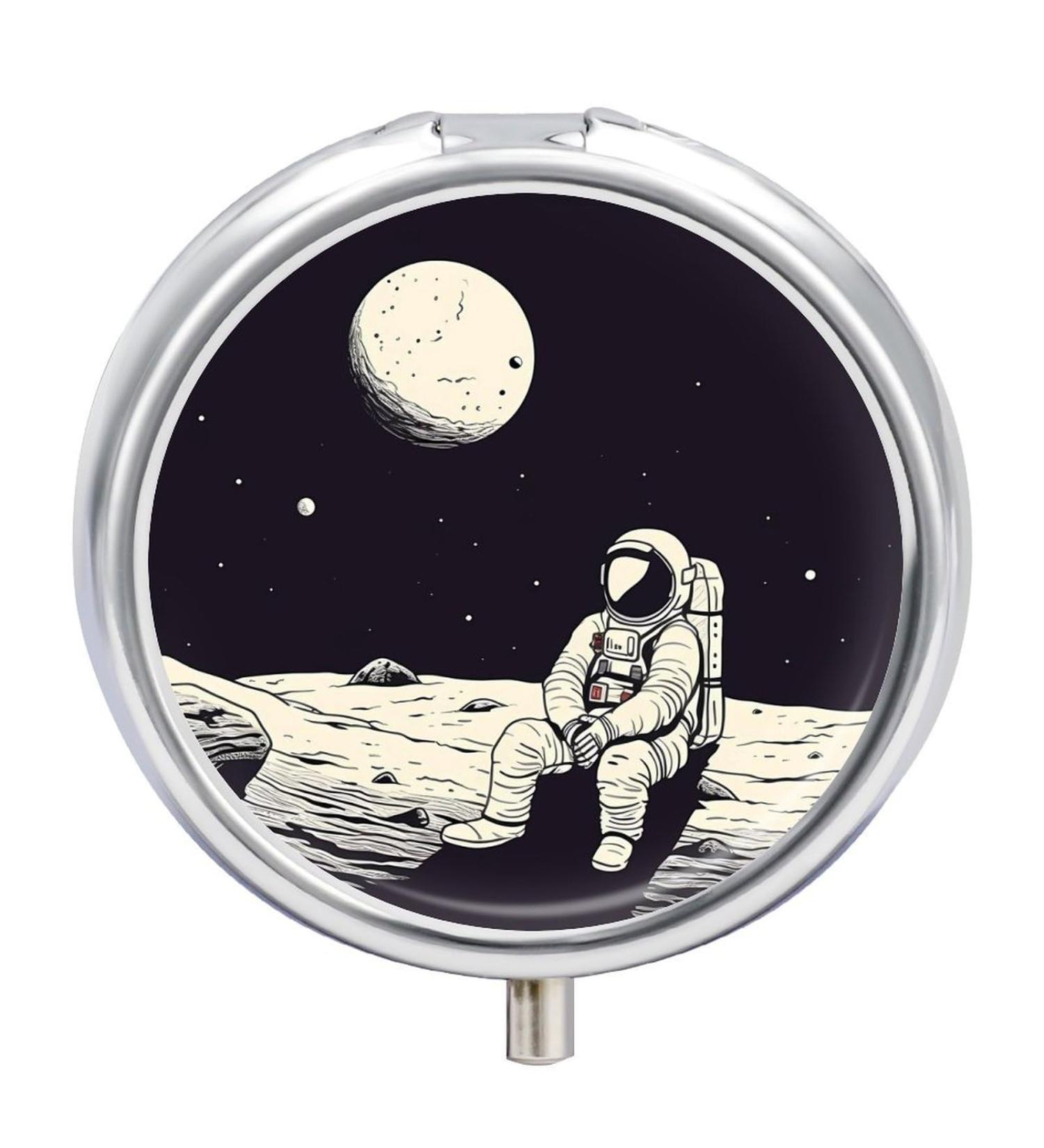 Travel Pill Box Astronaut on Moon - 3 Compartment Portable Pill Organizer for Purse & Pocket - Buy Online on GoSupps.com