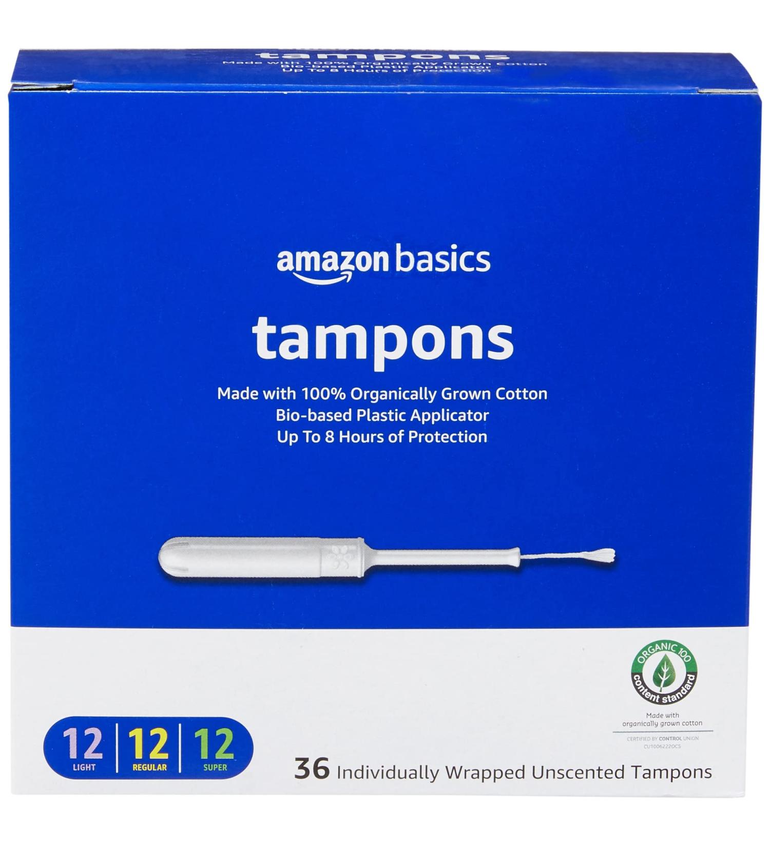 Amazon Basics Organic Tampons - Light/Regular/Super Absorbency Multipack, 36 Count, Unscented - 1 Pack - Buy Online on GoSupps.com